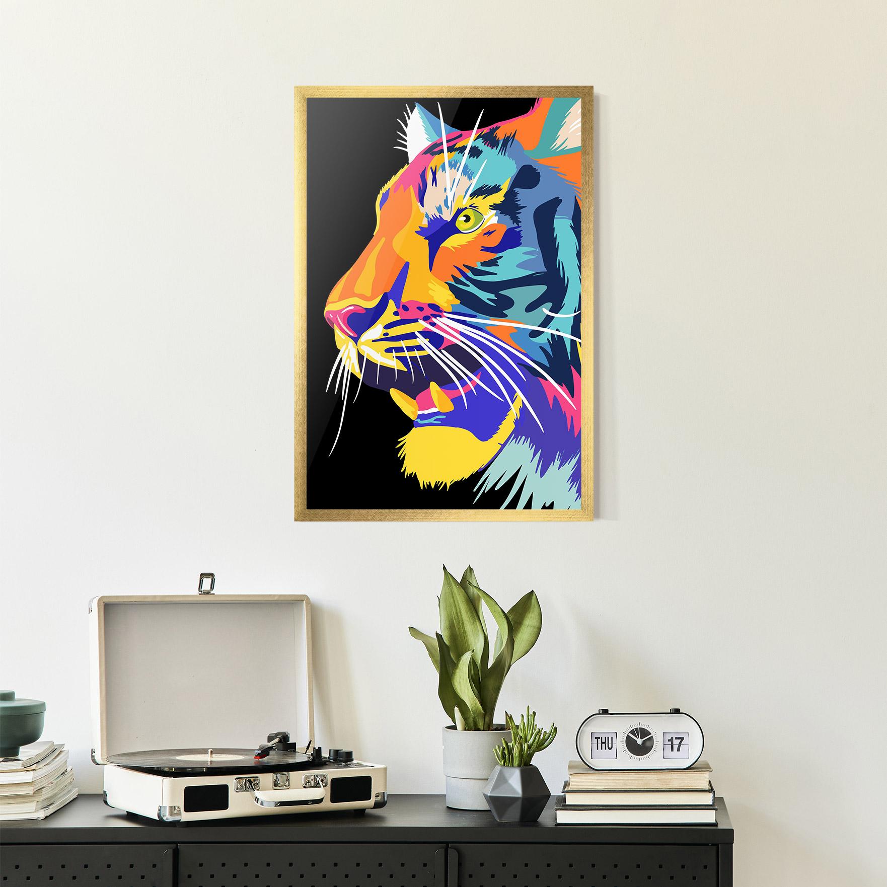 Gerahmte Poster Pretty Colorful Tiger mockup 2