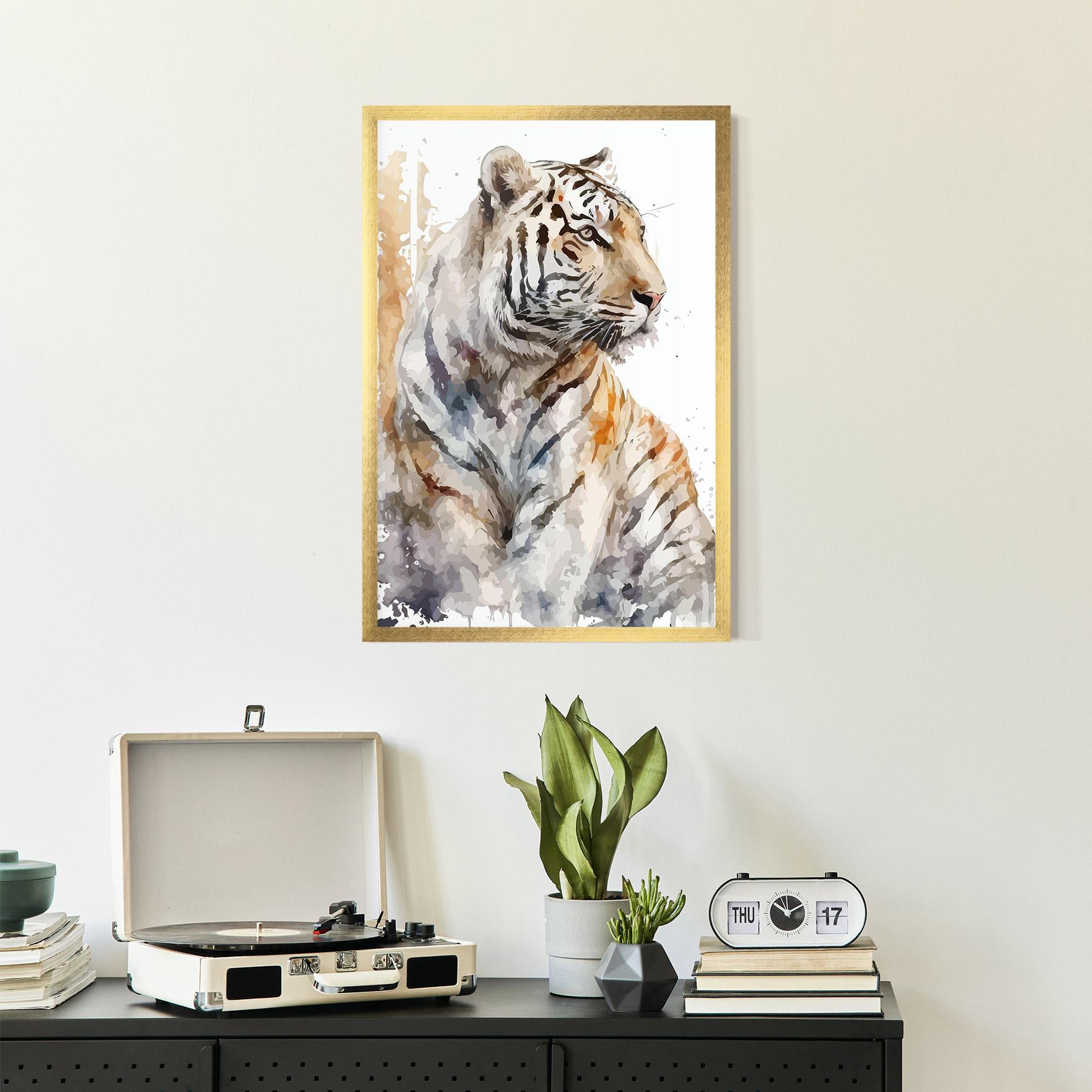 Gerahmte Poster White Tiger Art mockup 2