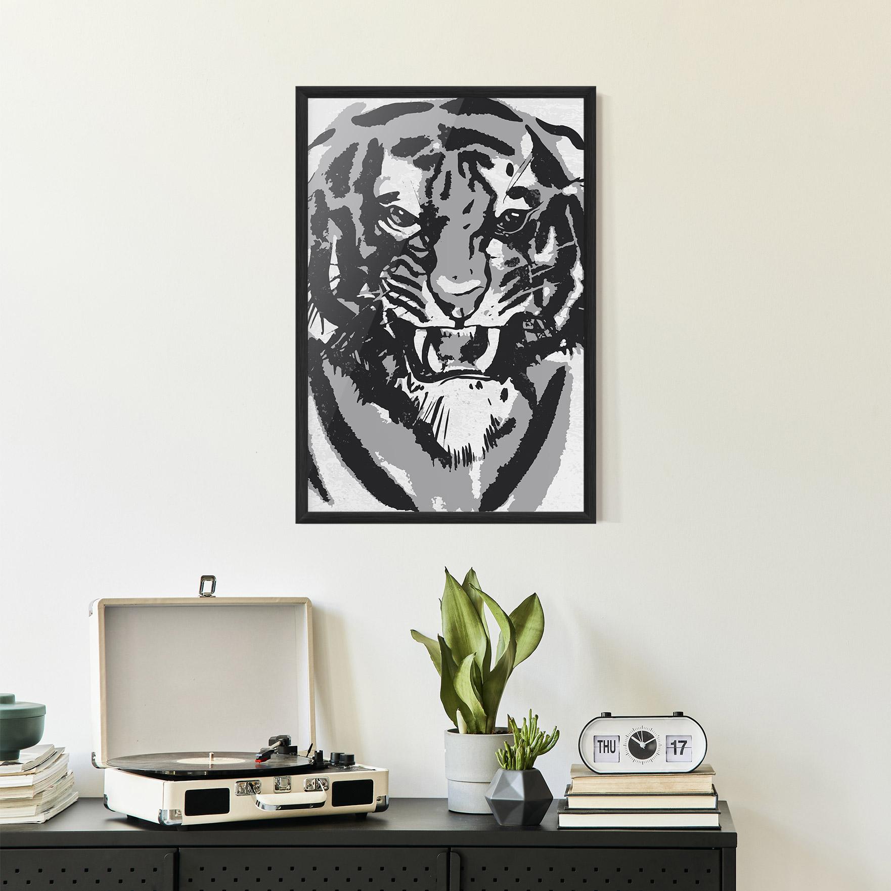 Gerahmte Poster Grey Tiger Head mockup 2