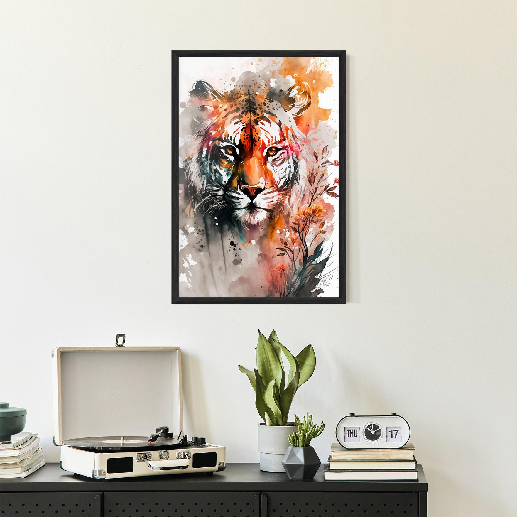 Gerahmte Poster Orange Art Tiger mockup 2