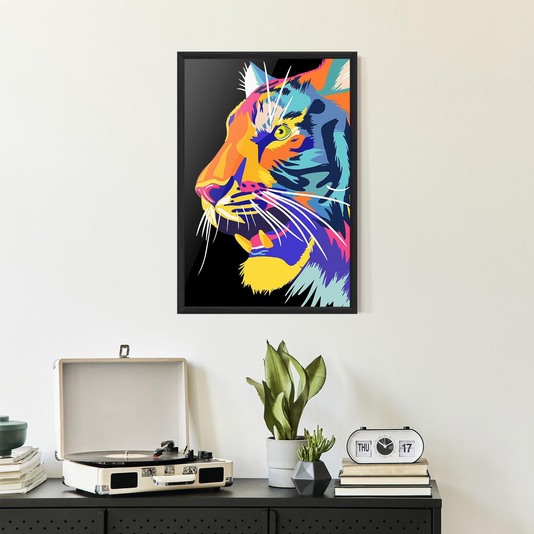 Gerahmte Poster Pretty Colorful Tiger mockup 2