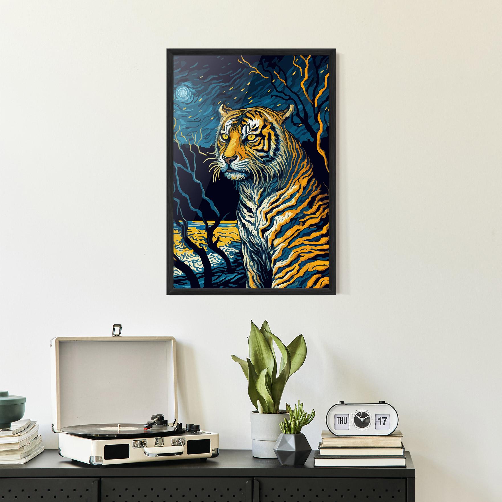Gerahmte Poster Tiger Blue Painting mockup 2