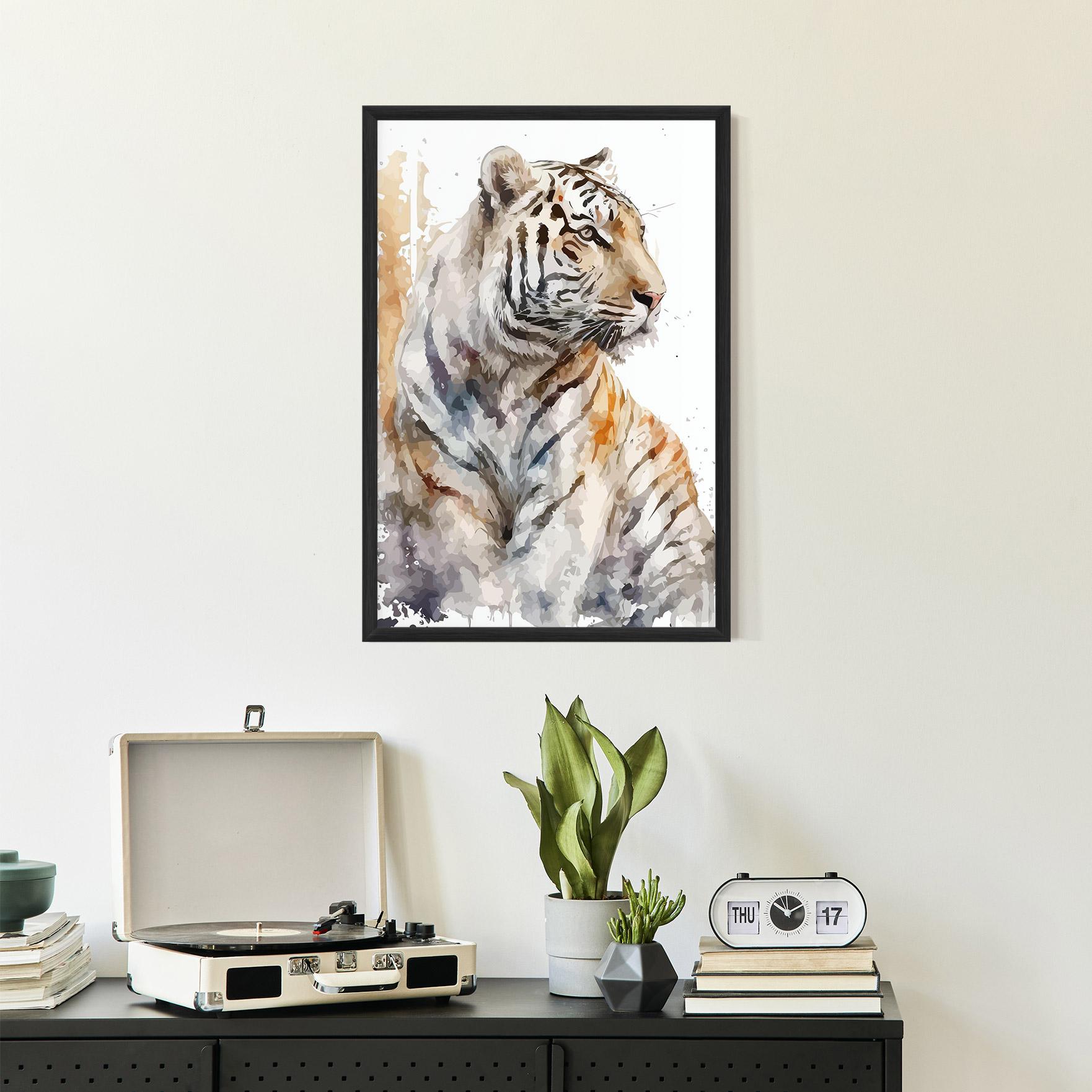 Gerahmte Poster White Tiger Art mockup 2