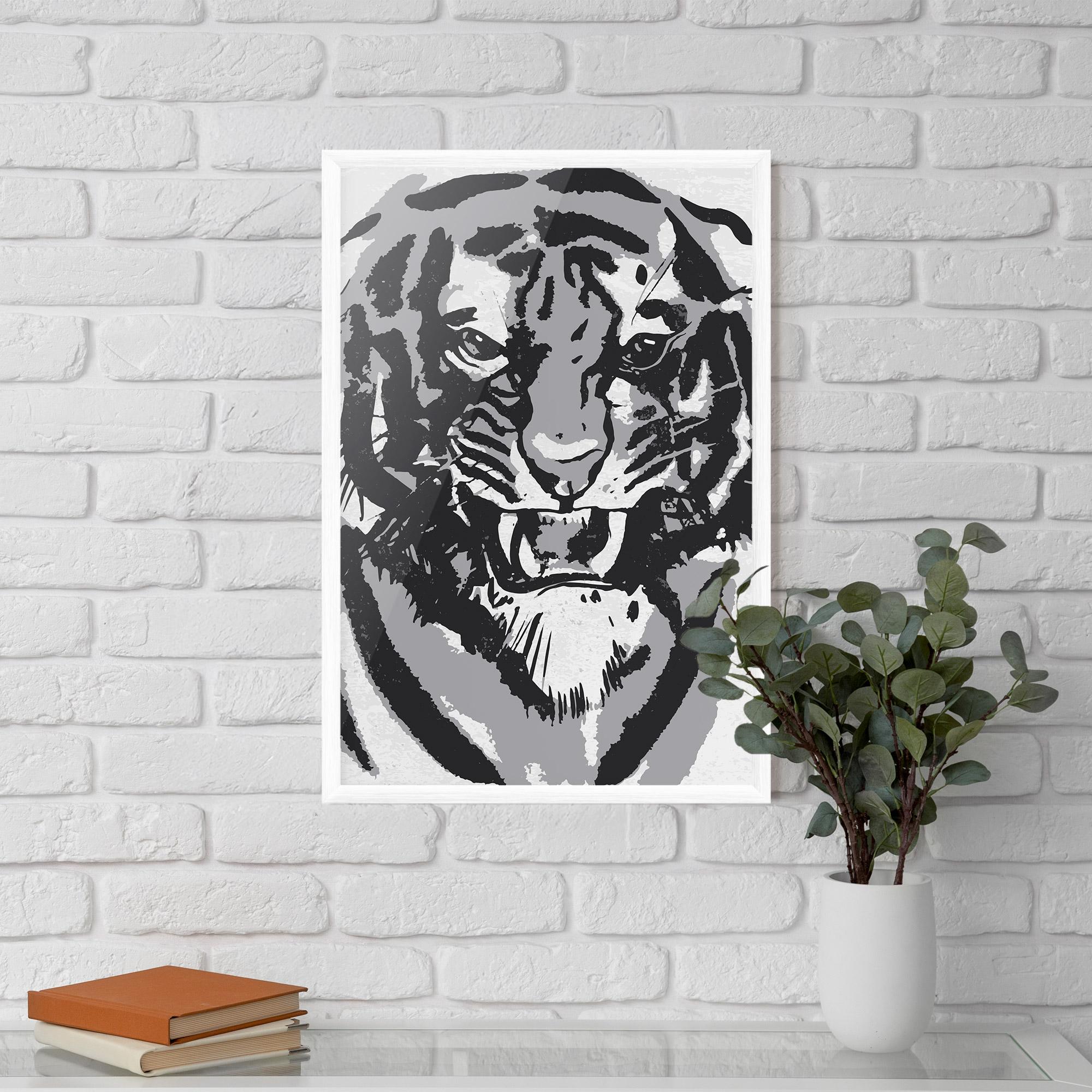 Gerahmte Poster Grey Tiger Head mockup 5