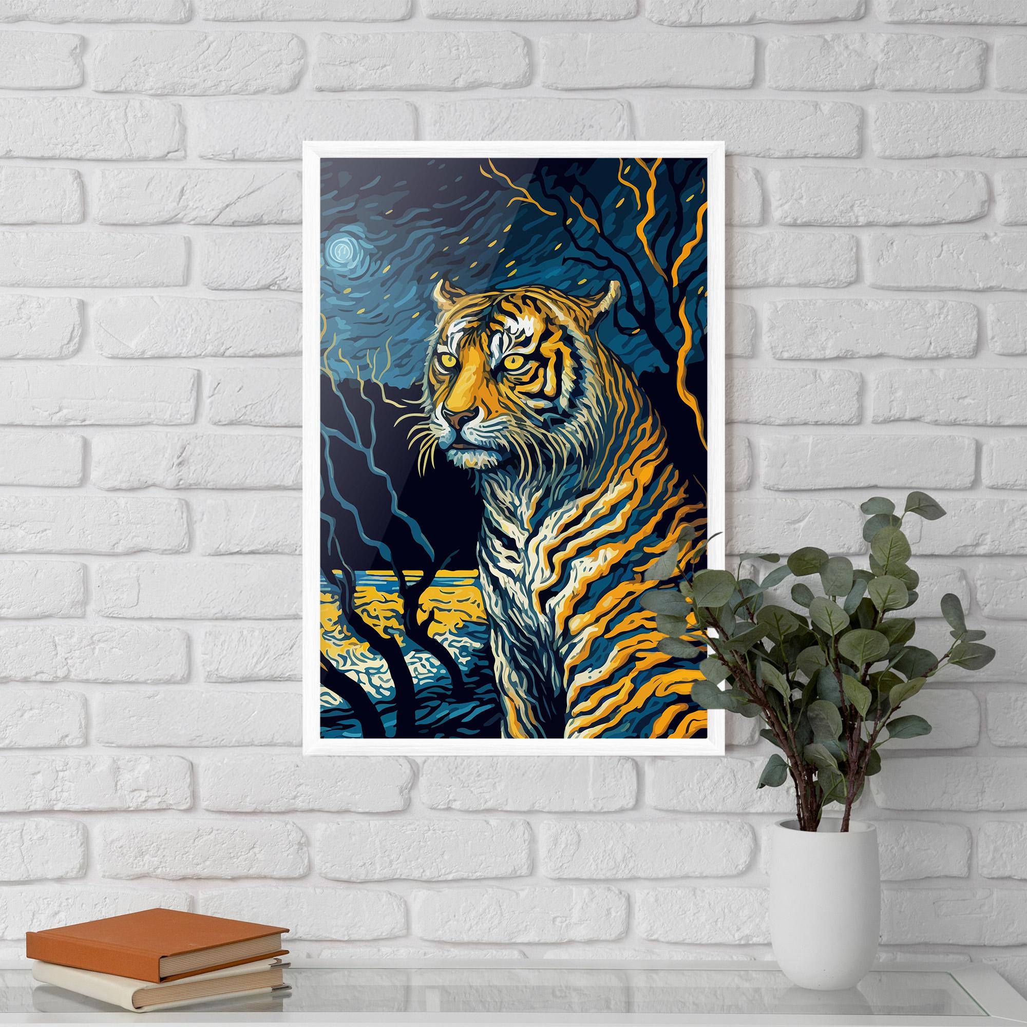 Gerahmte Poster Tiger Blue Painting mockup 5