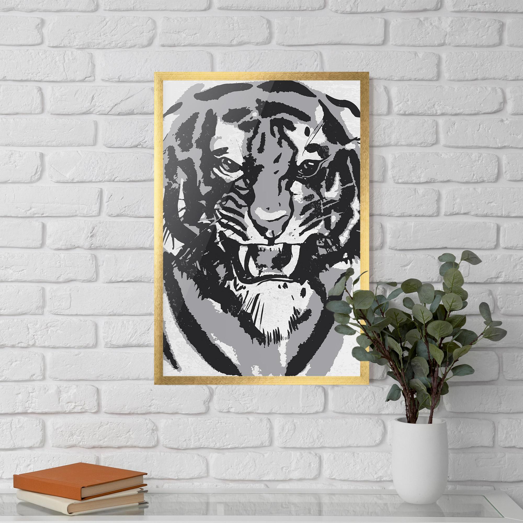 Gerahmte Poster Grey Tiger Head mockup 5