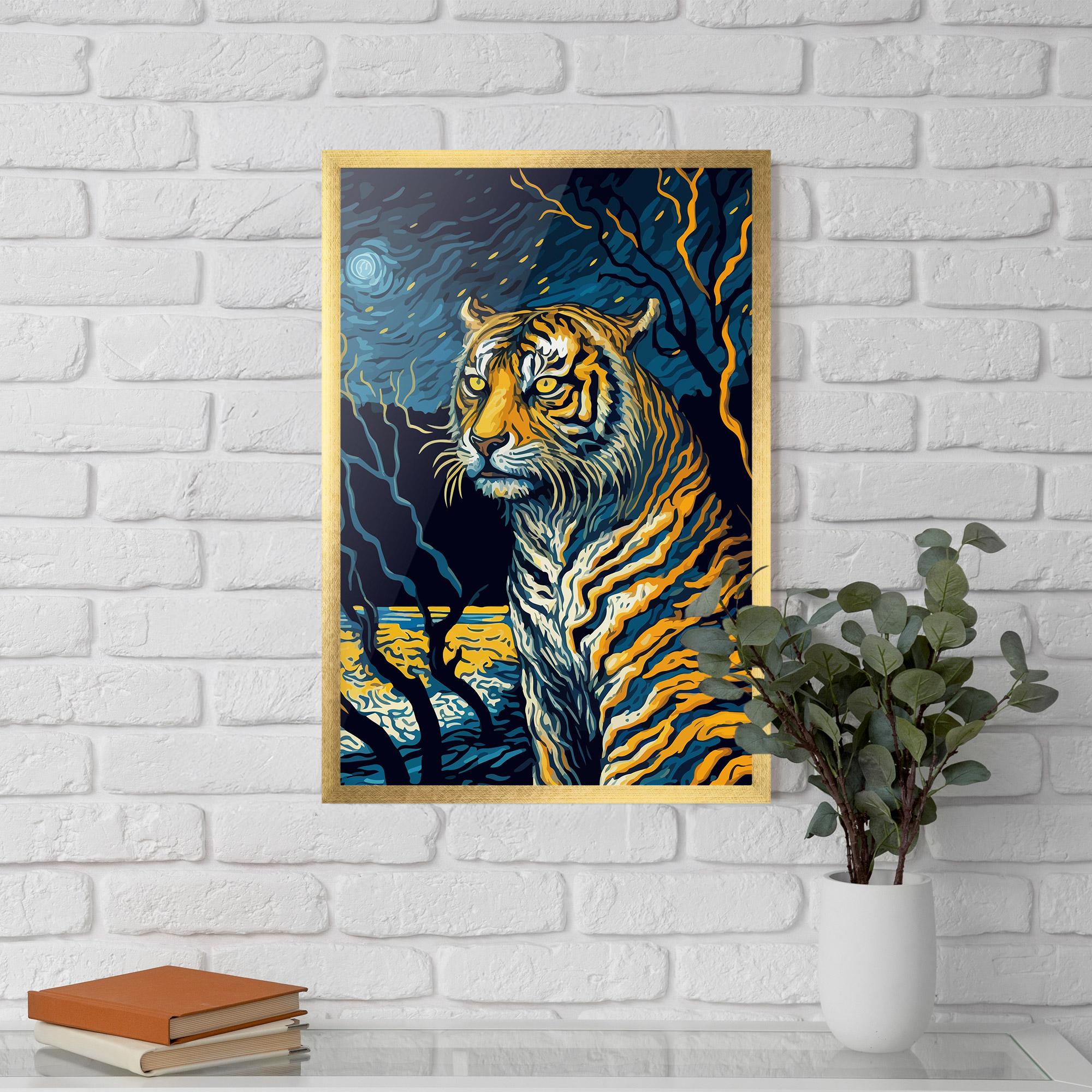 Gerahmte Poster Tiger Blue Painting mockup 5
