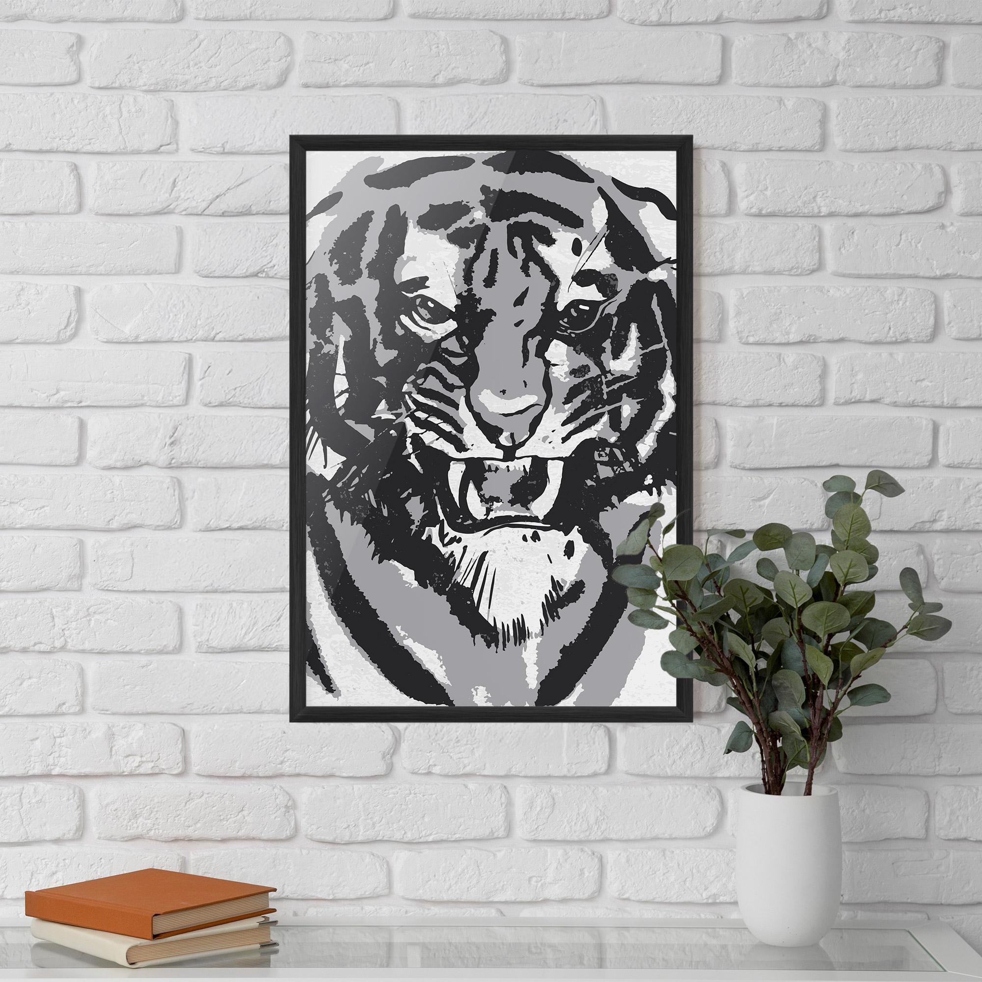 Gerahmte Poster Grey Tiger Head mockup 5
