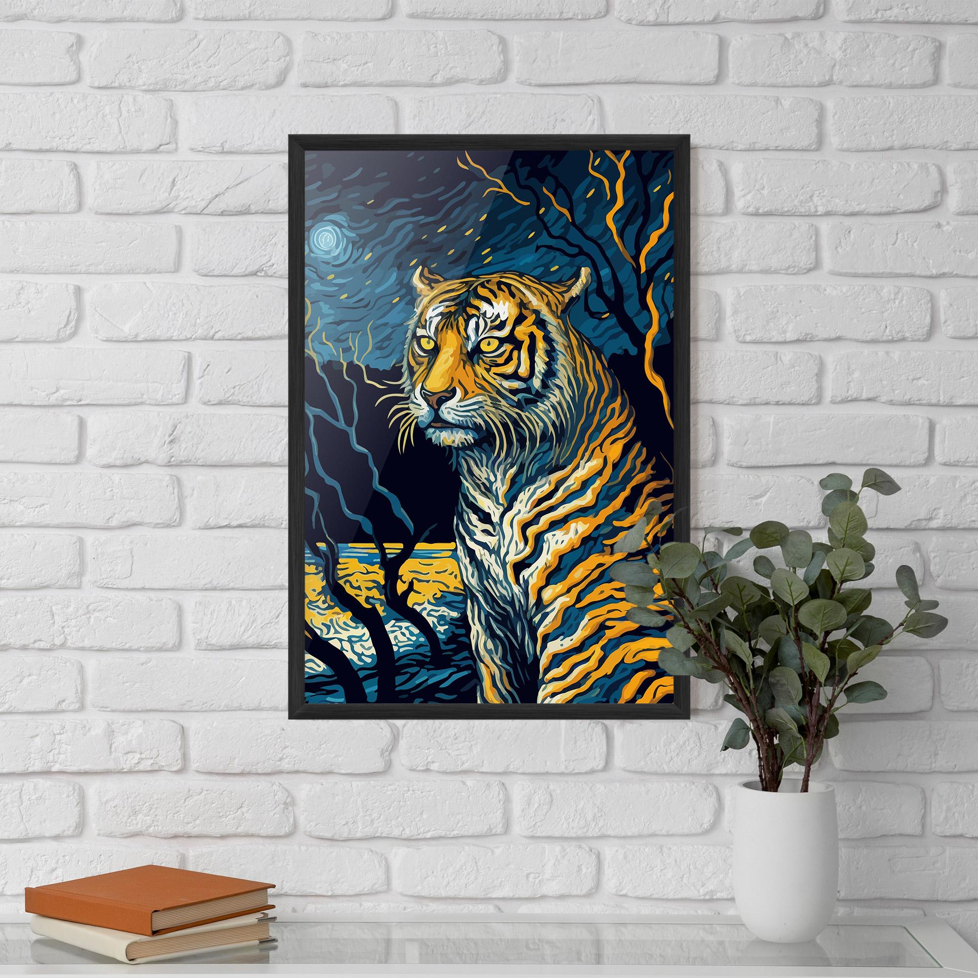 Gerahmte Poster Tiger Blue Painting mockup 5