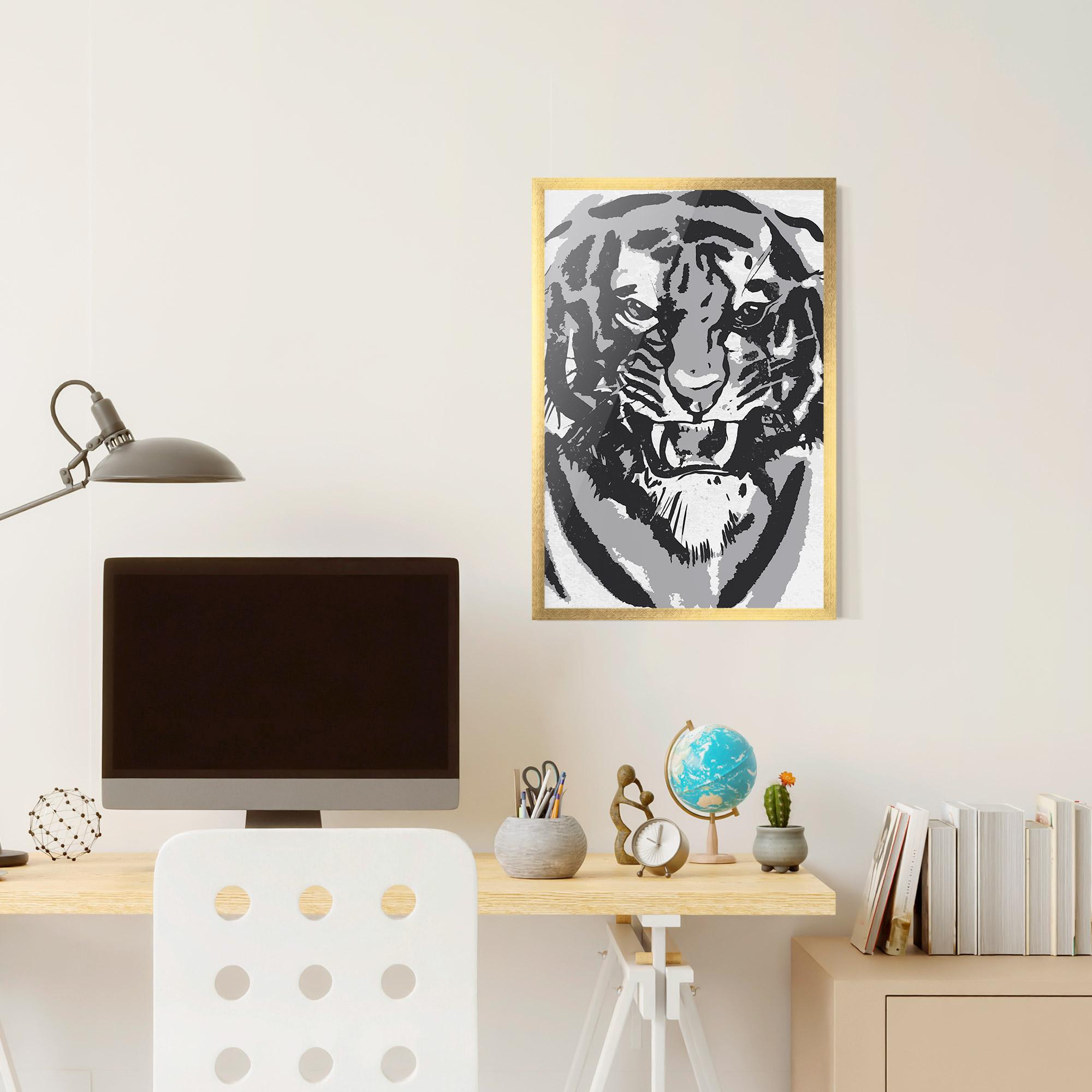 Gerahmte Poster Grey Tiger Head mockup 6