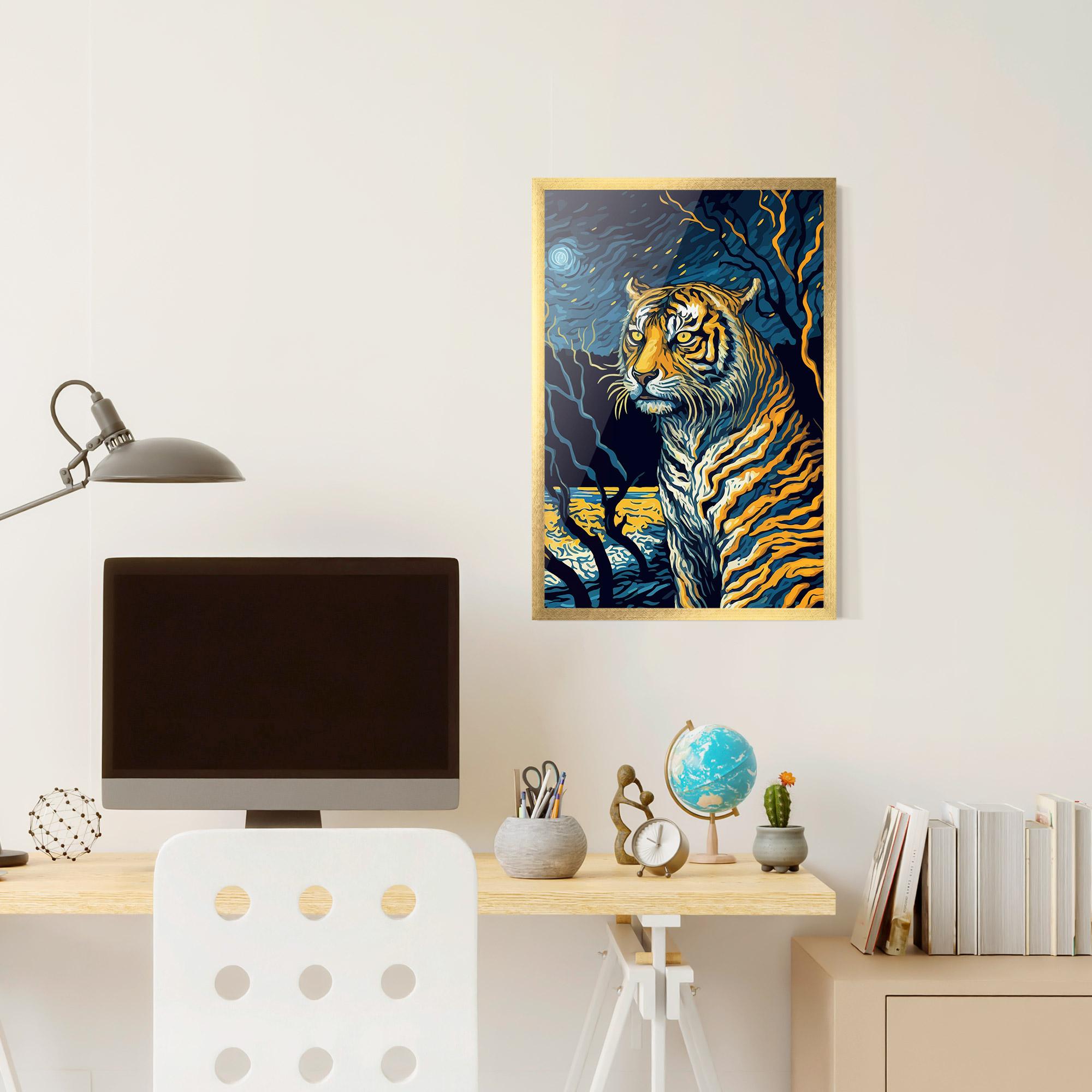Gerahmte Poster Tiger Blue Painting mockup 6