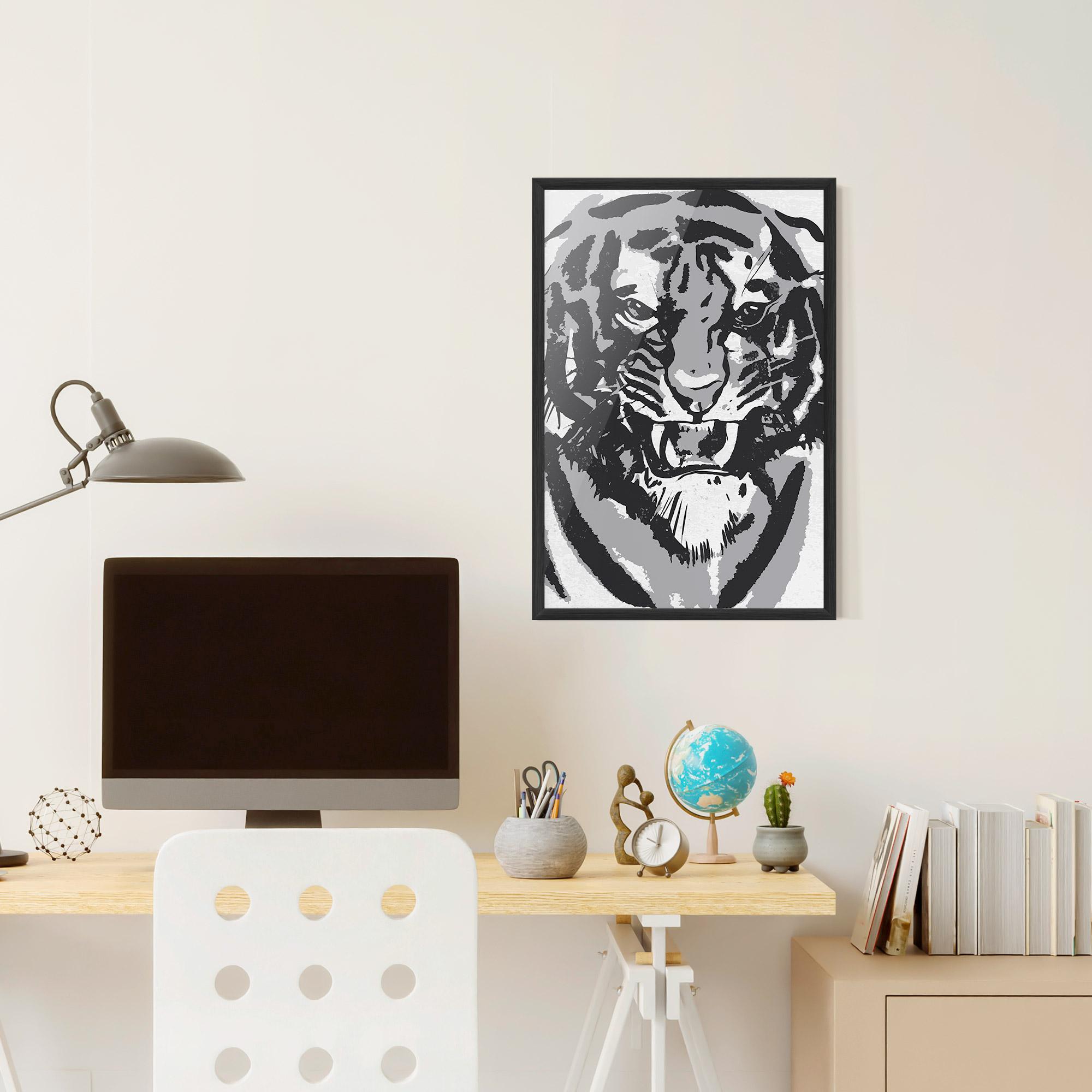 Gerahmte Poster Grey Tiger Head mockup 6