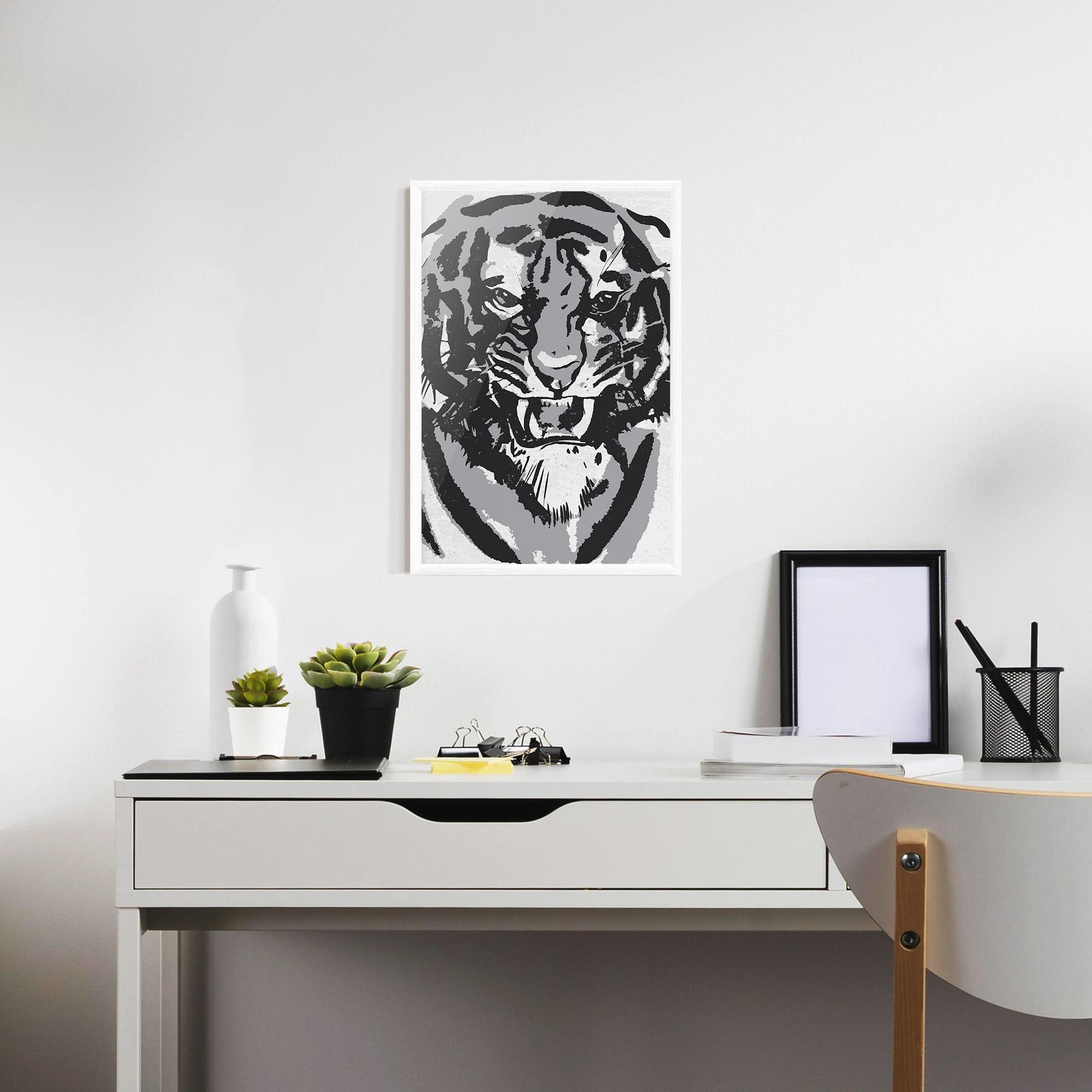 Gerahmte Poster Grey Tiger Head mockup 7