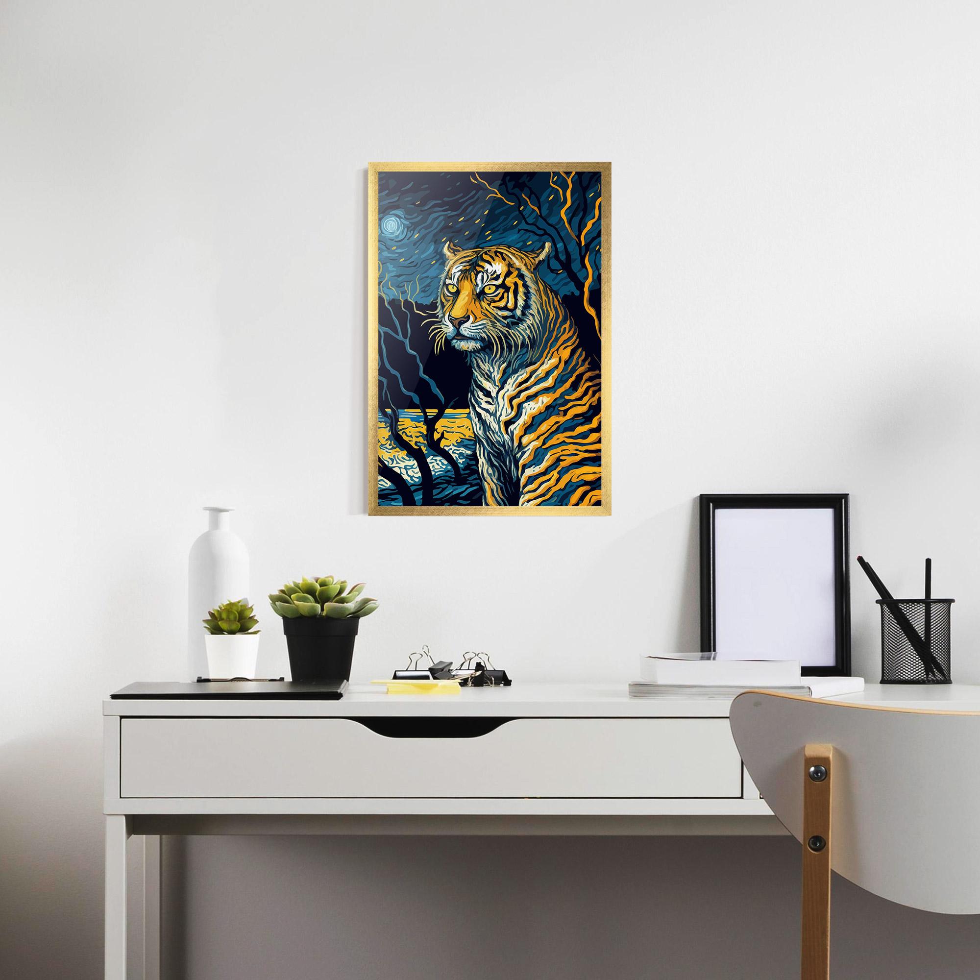 Gerahmte Poster Tiger Blue Painting mockup 7