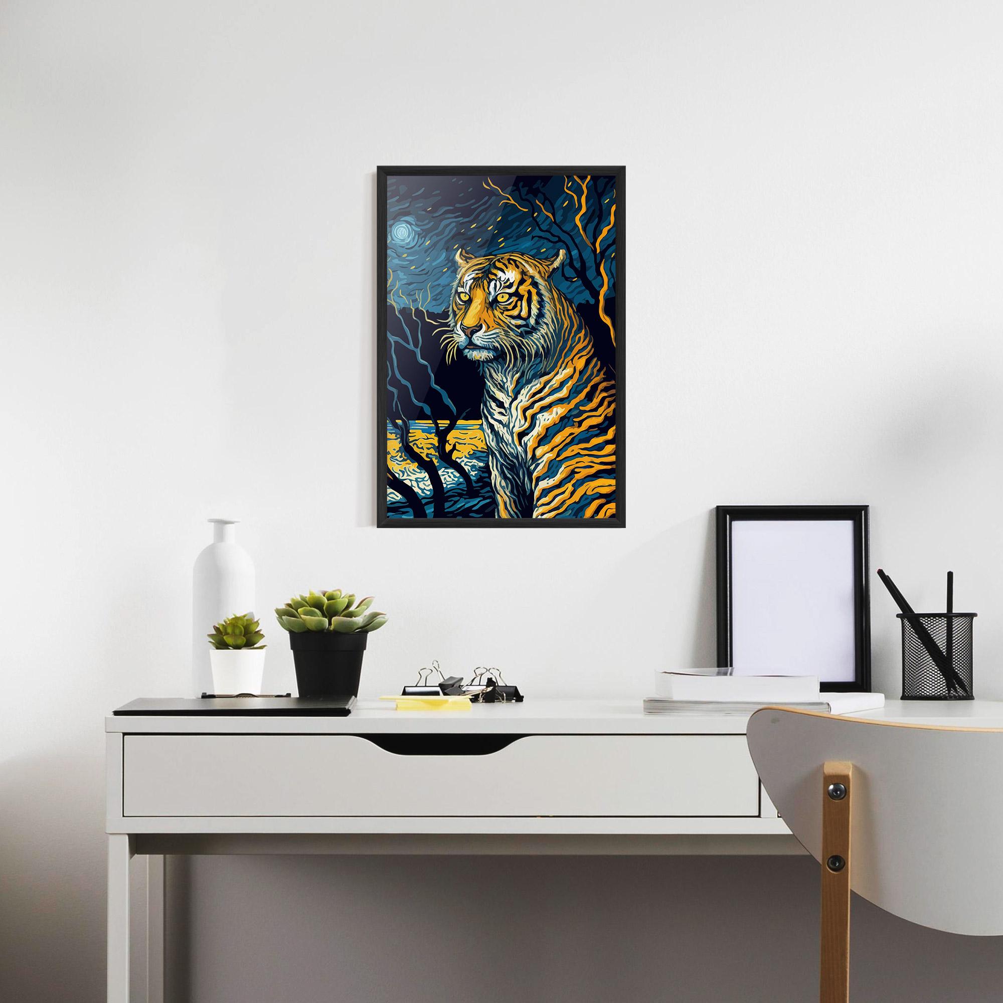 Gerahmte Poster Tiger Blue Painting mockup 7