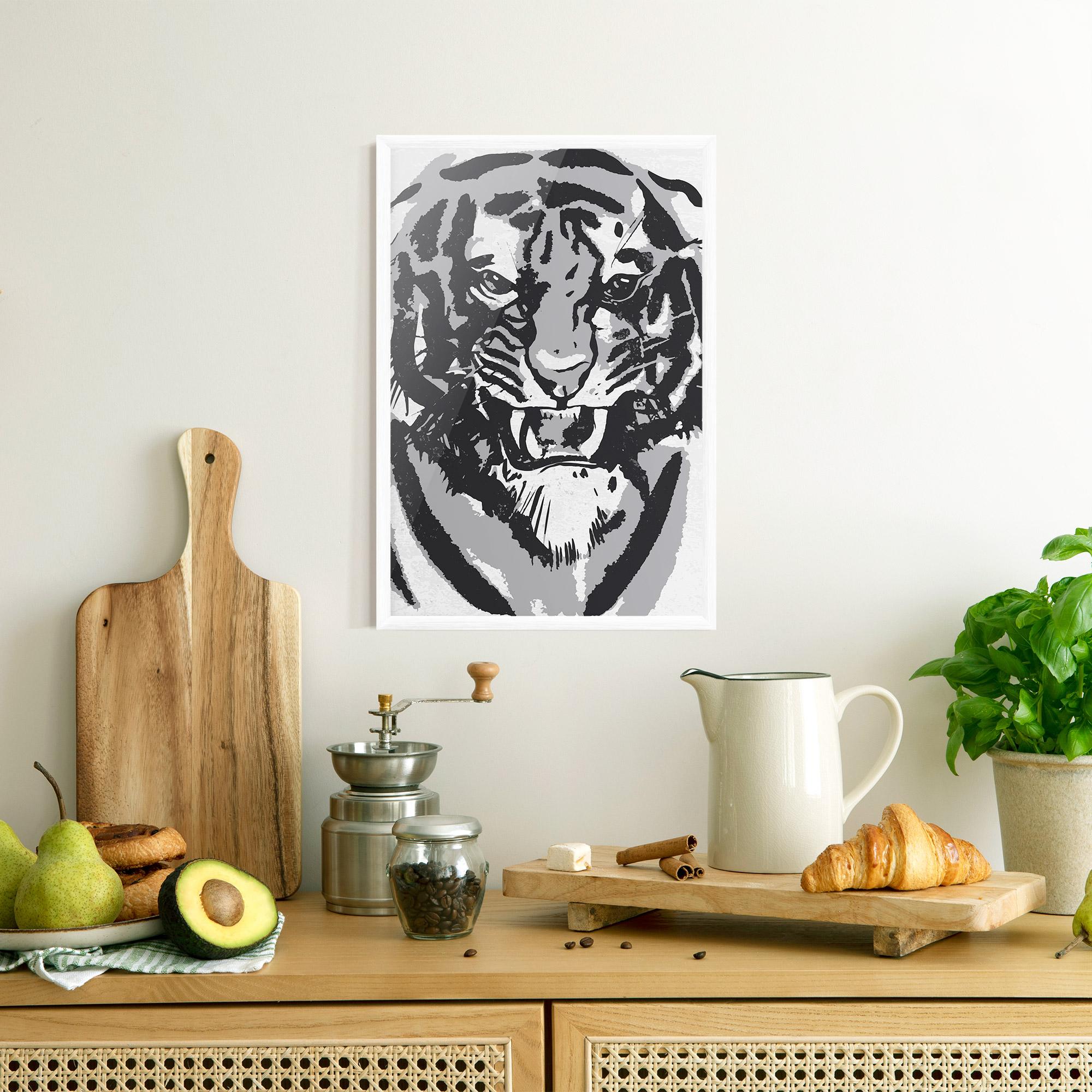 Gerahmte Poster Grey Tiger Head mockup 8