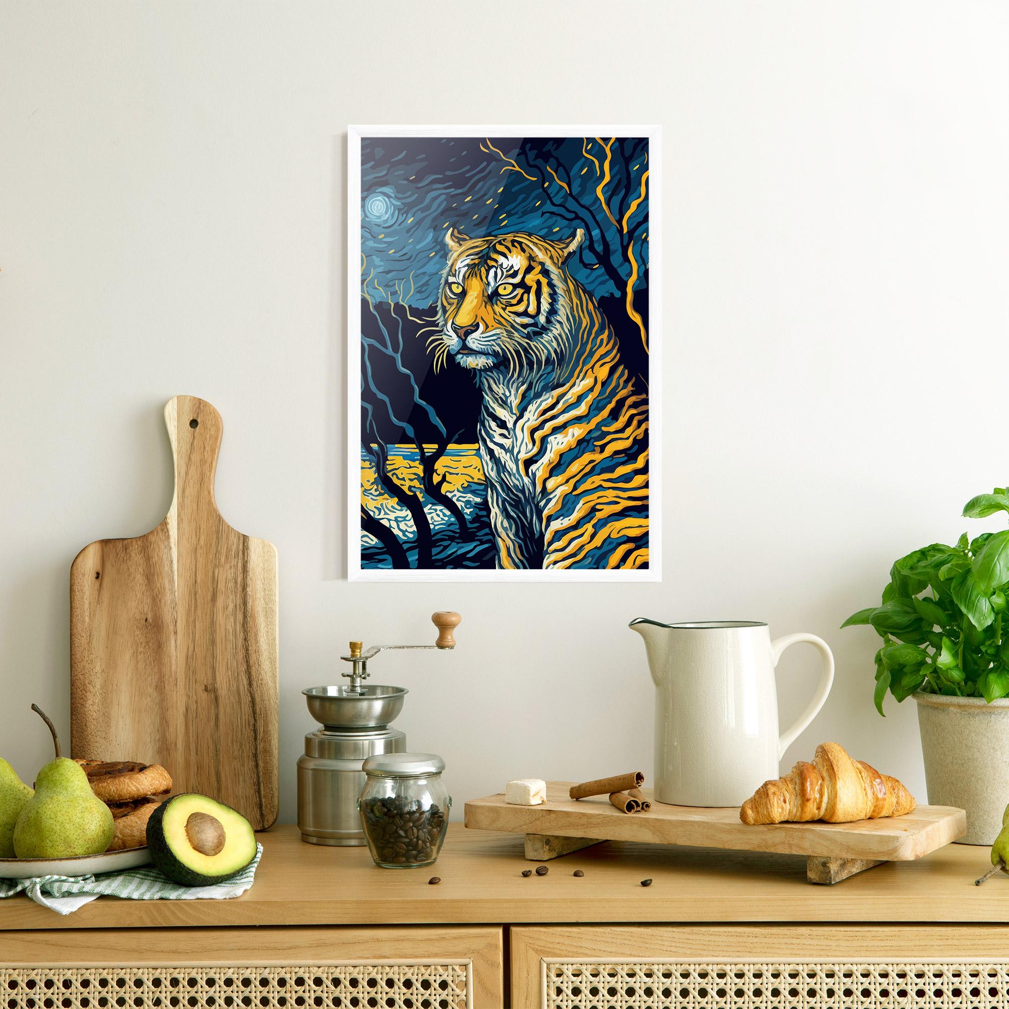 Gerahmte Poster Tiger Blue Painting mockup 8