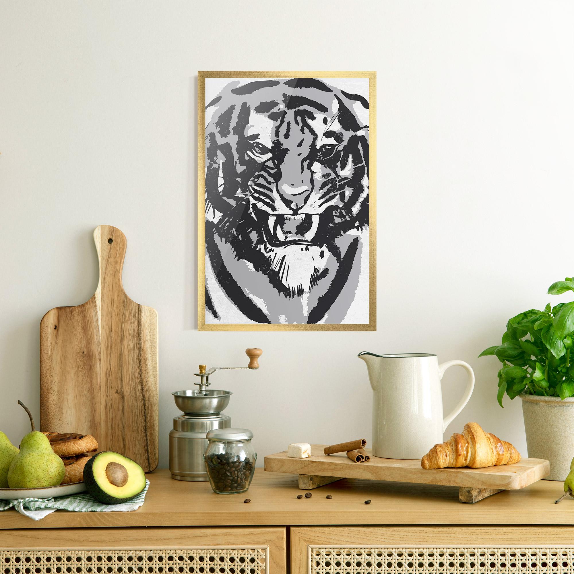 Gerahmte Poster Grey Tiger Head mockup 8