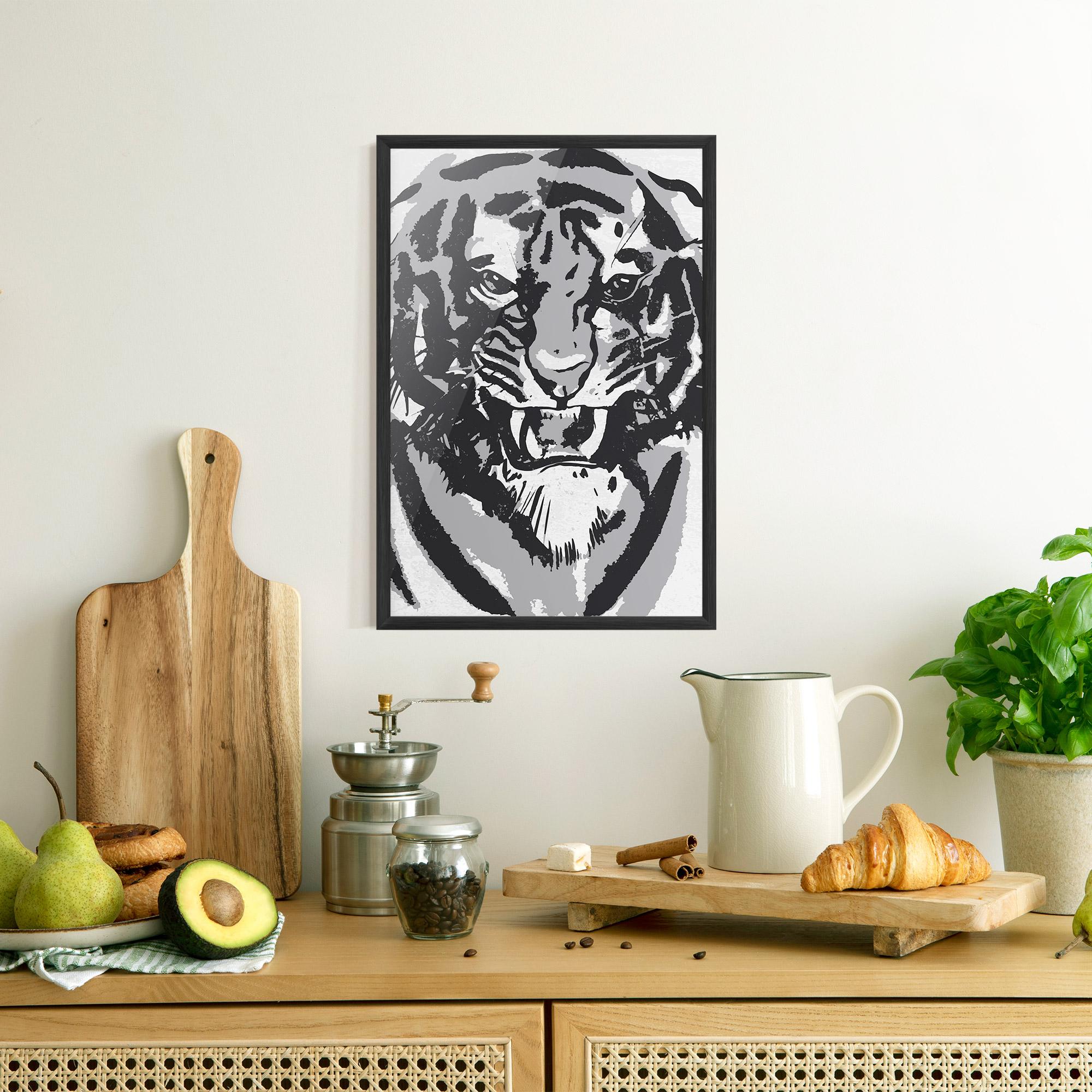 Gerahmte Poster Grey Tiger Head mockup 8