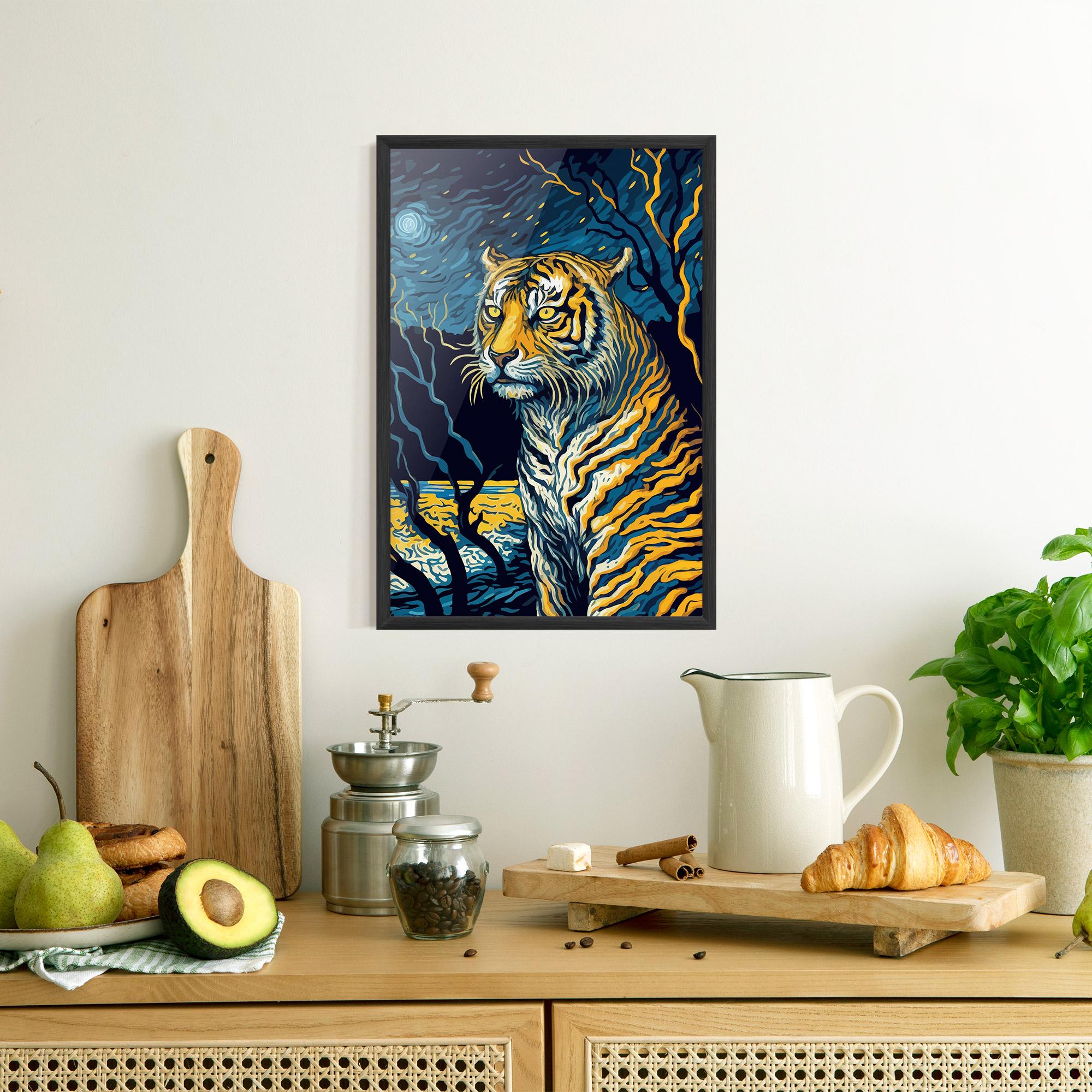 Gerahmte Poster Tiger Blue Painting mockup 8