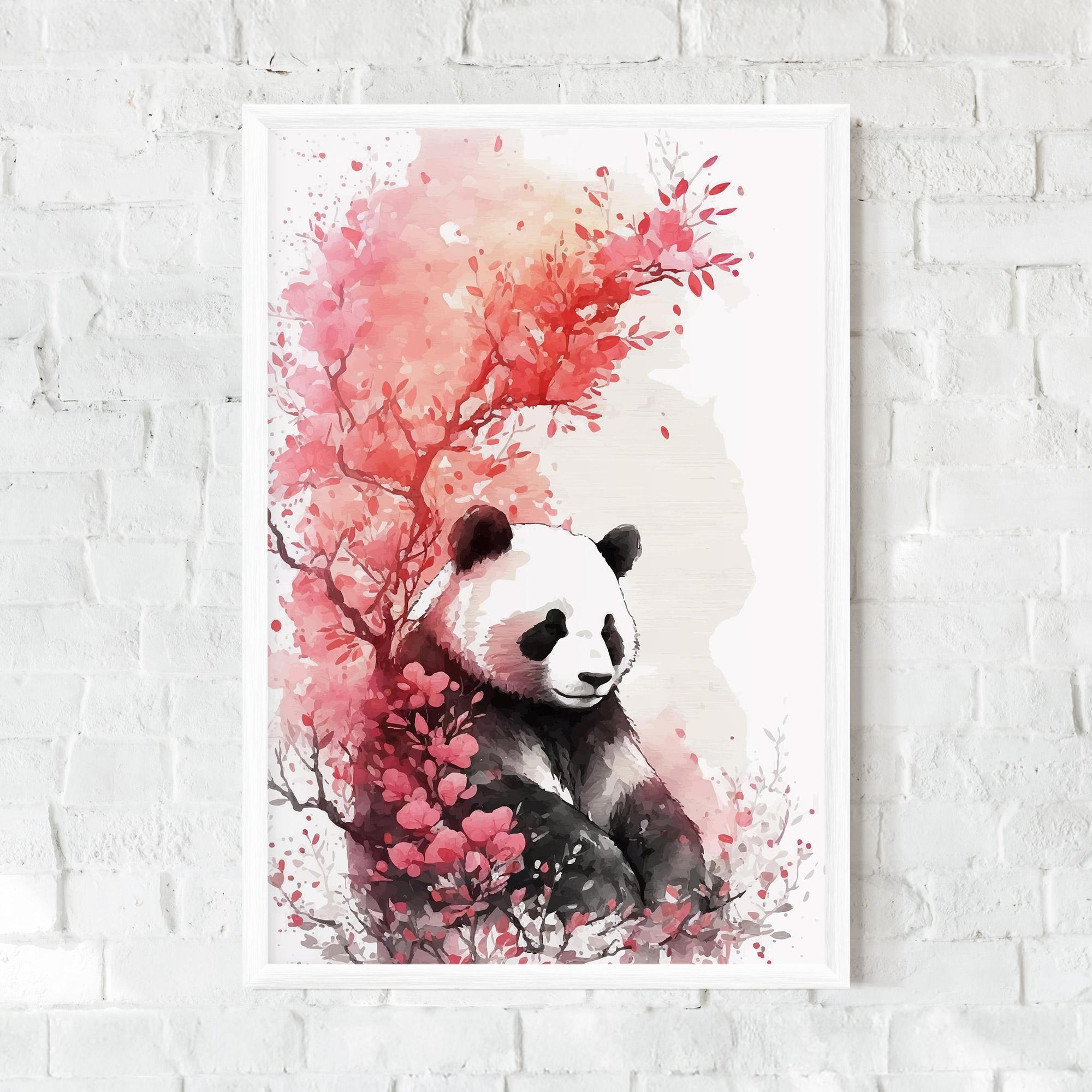 Gerahmte Poster Pink Flower Panda mockup 0