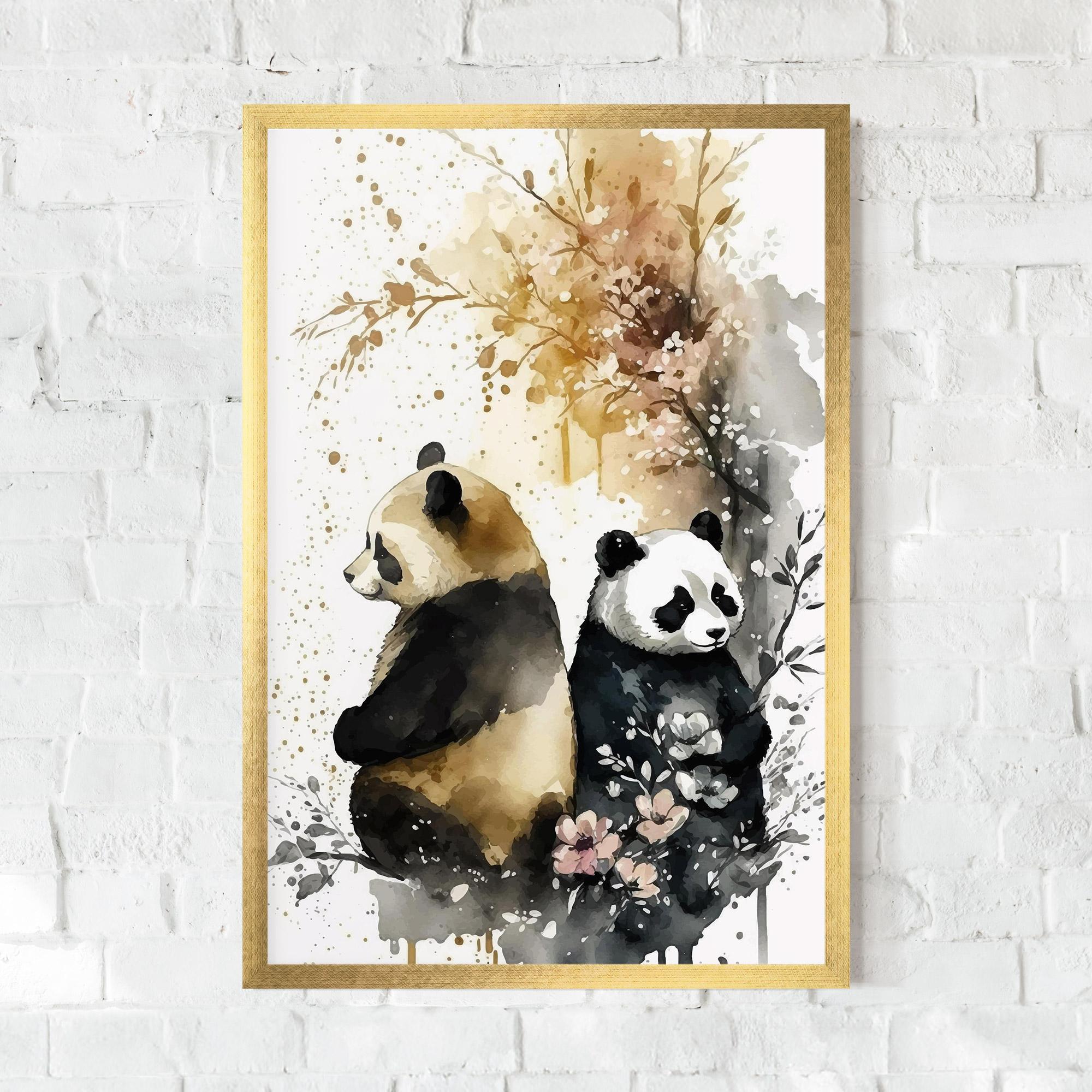 Gerahmte Poster Gold Panda Art mockup 0