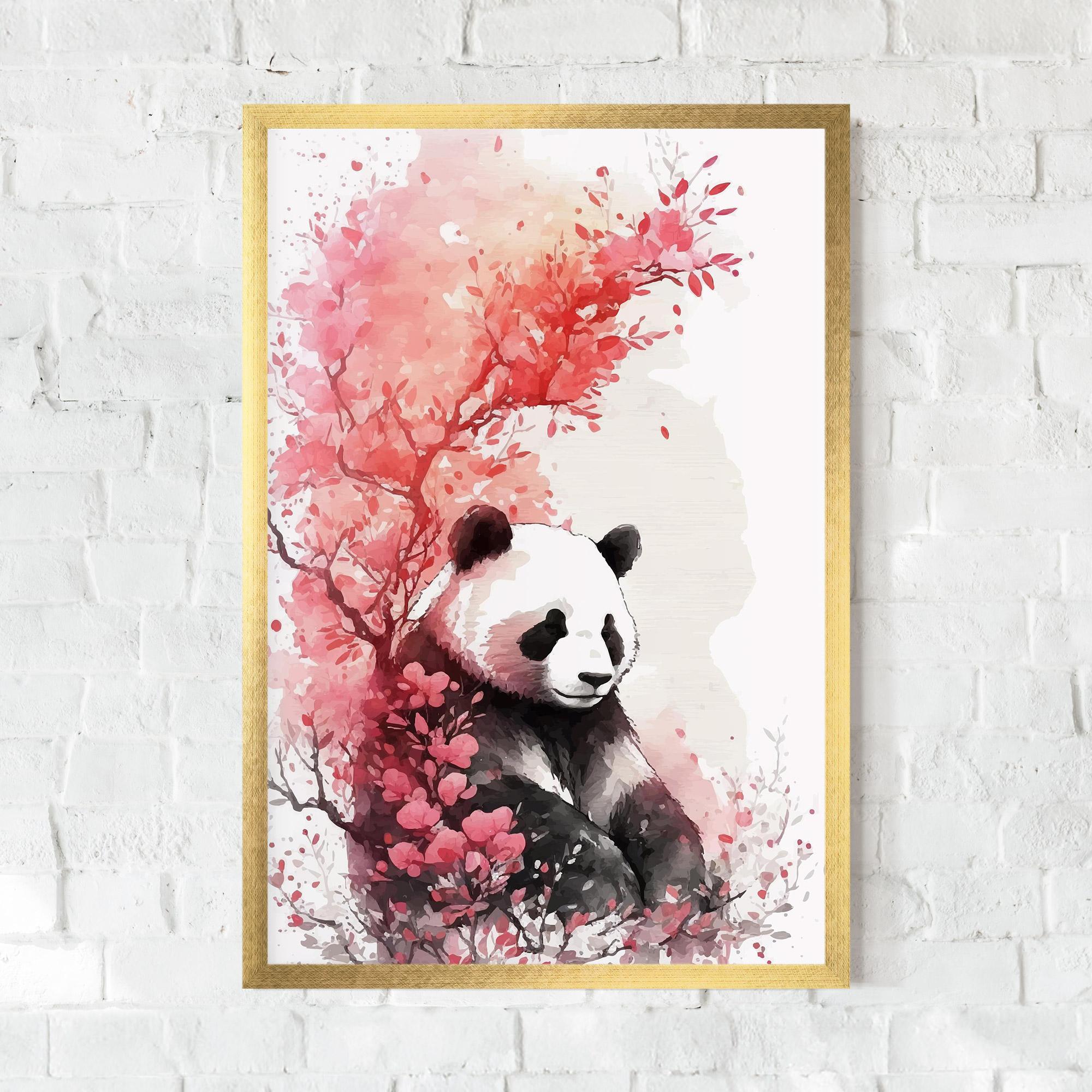 Gerahmte Poster Pink Flower Panda mockup 0