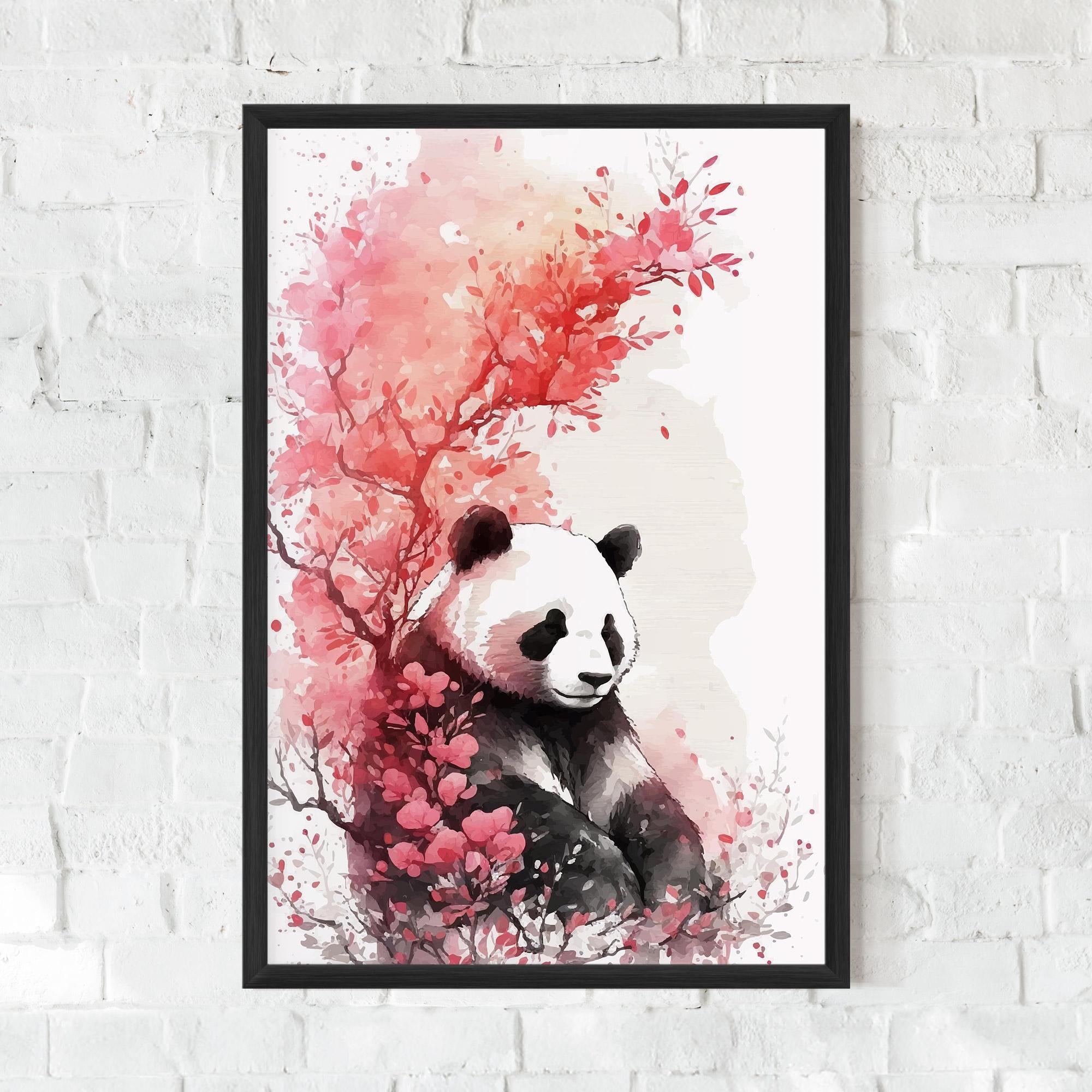 Gerahmte Poster Pink Flower Panda mockup 0