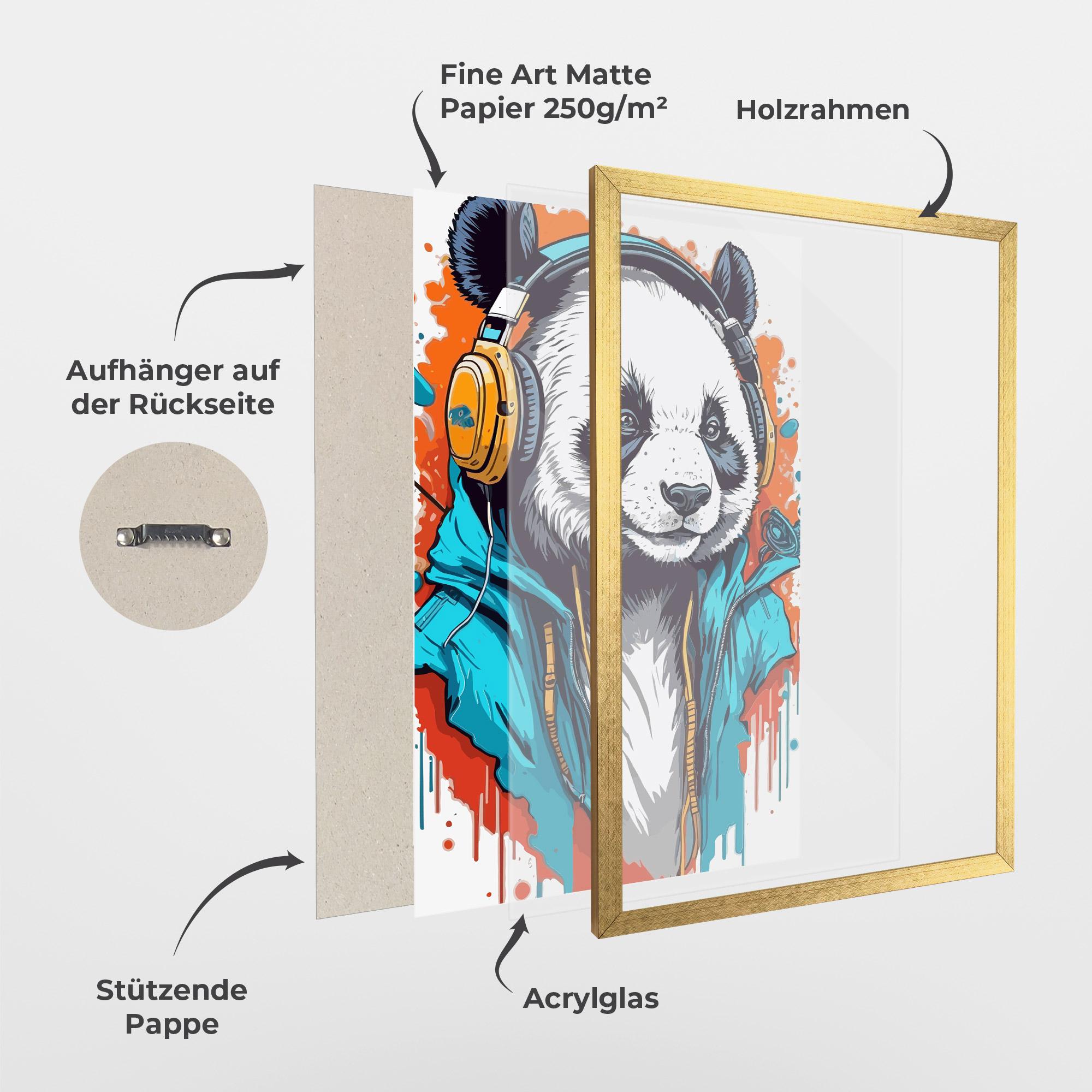 Gerahmte Poster Music Panda mockup 1
