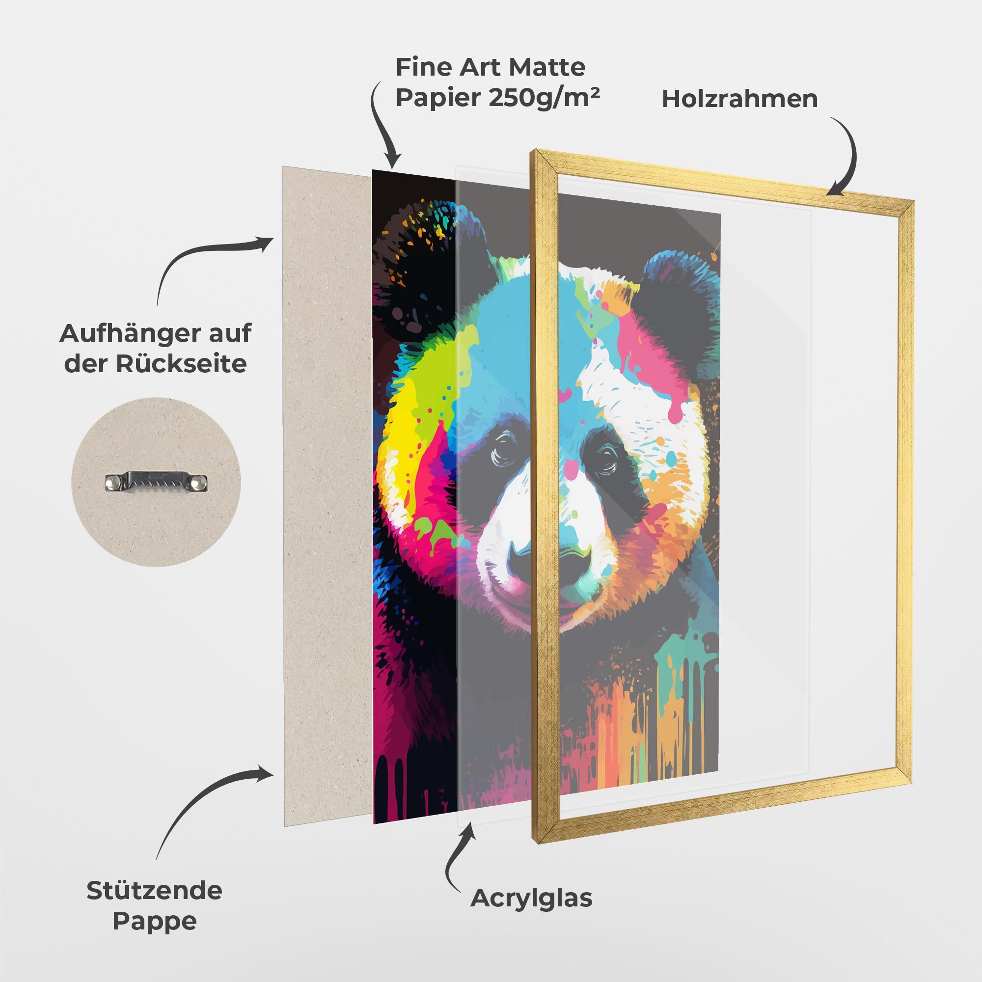 Gerahmte Poster Panda Color Art mockup 1