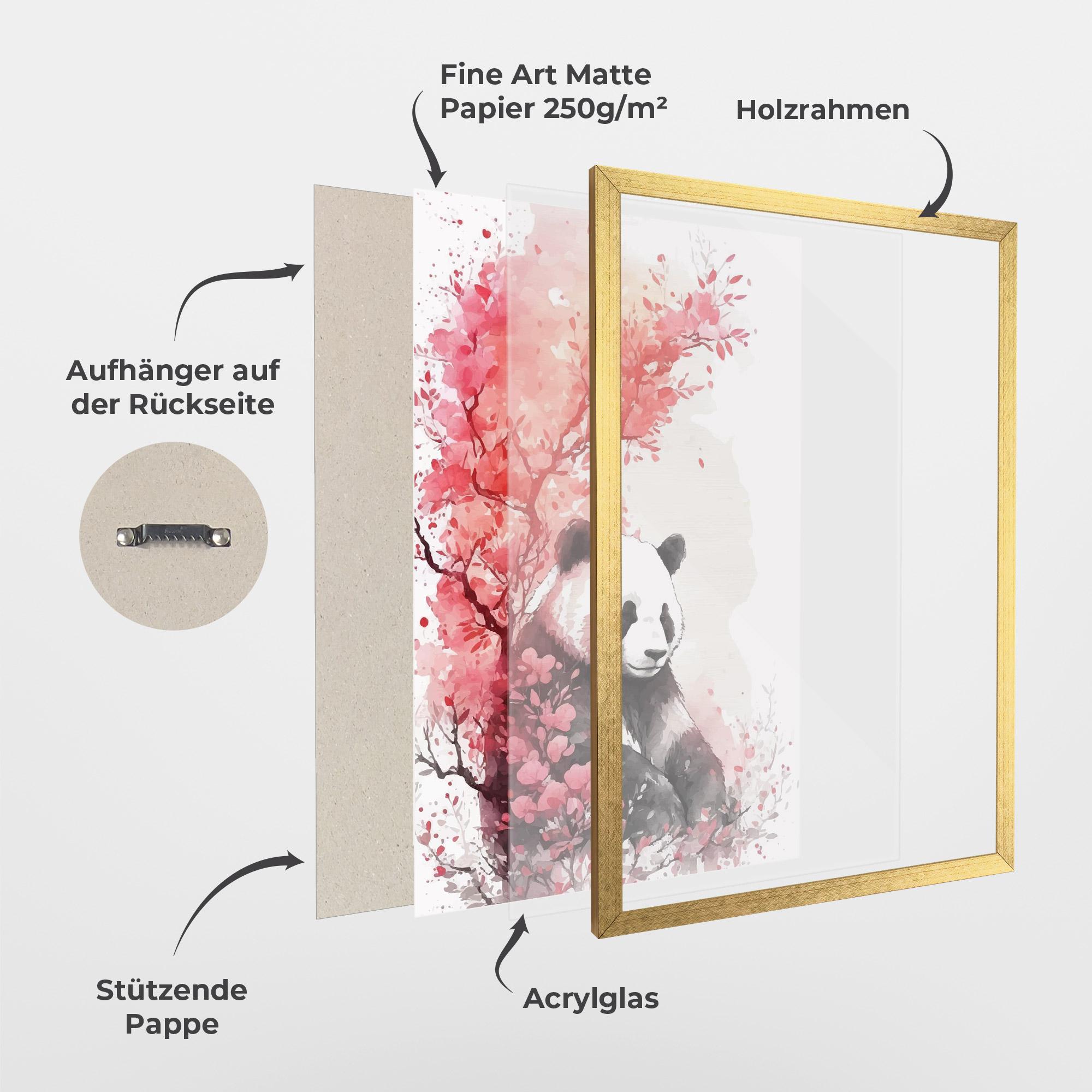 Gerahmte Poster Pink Flower Panda mockup 1