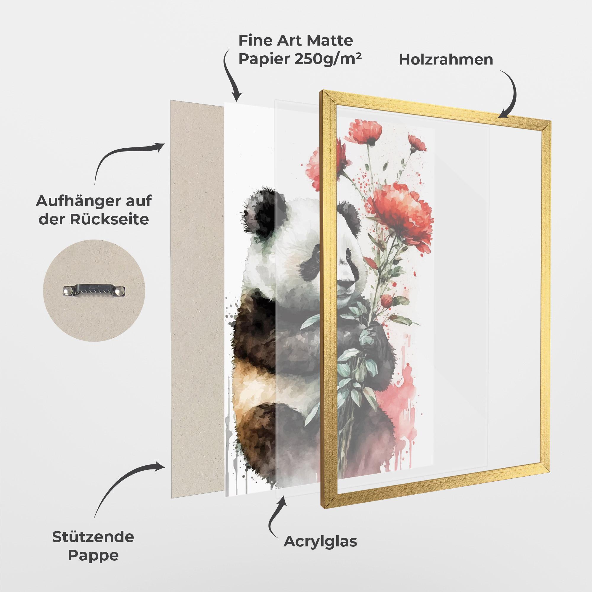 Gerahmte Poster Red Flower Panda mockup 1