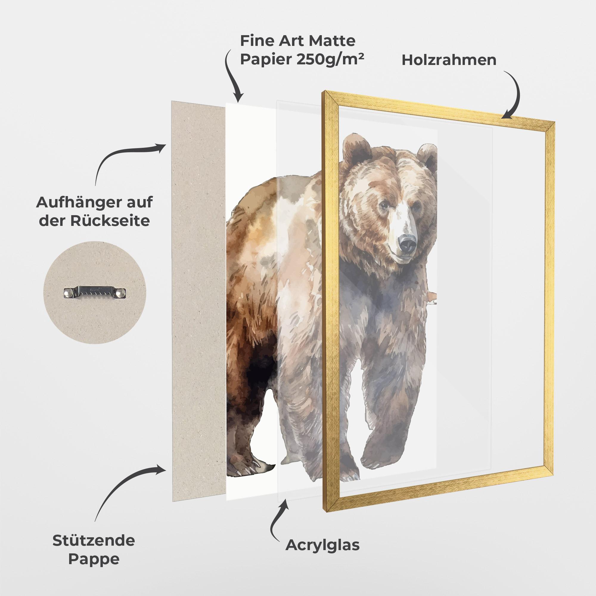 Gerahmte Poster Watercolor Bear Art mockup 1