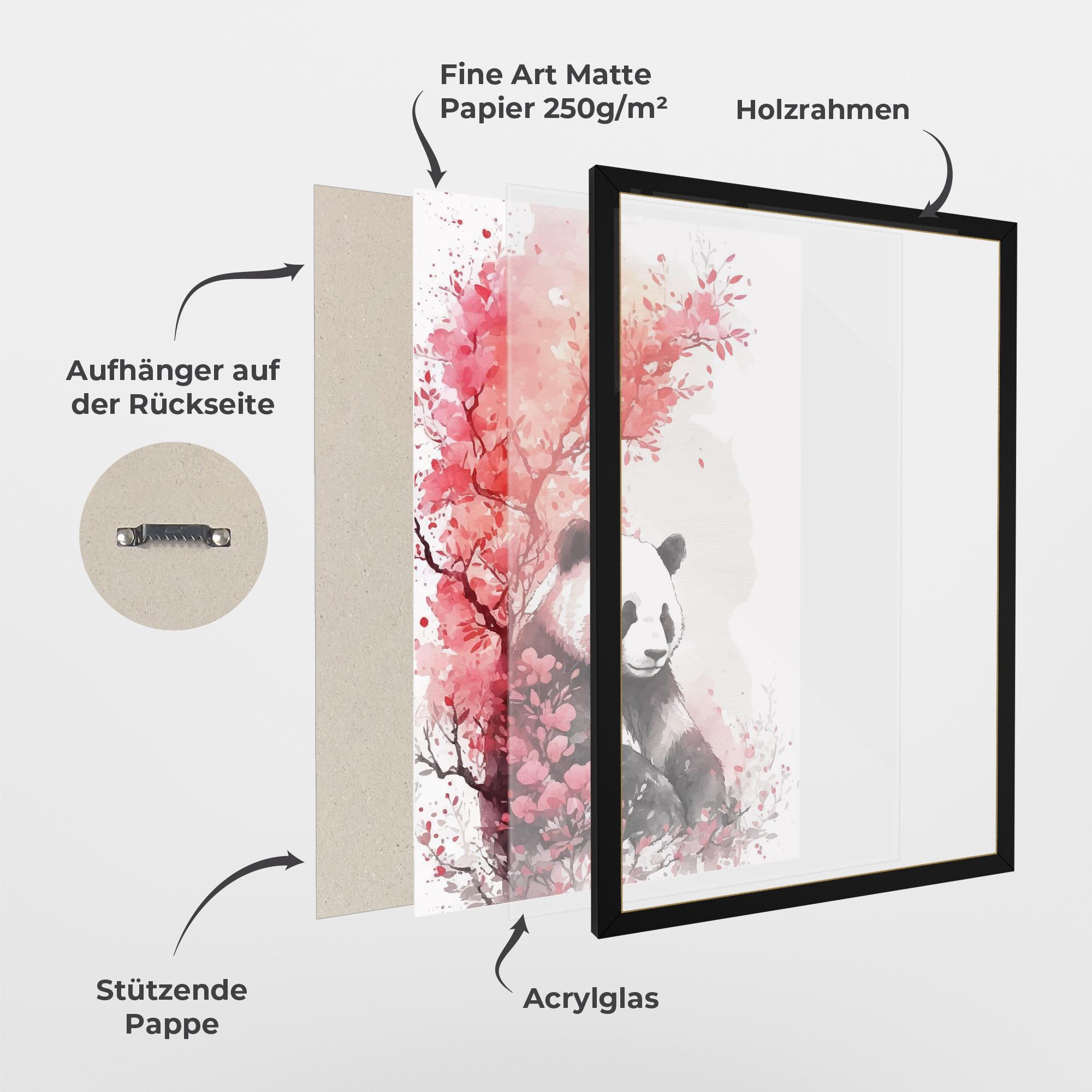 Gerahmte Poster Pink Flower Panda mockup 1