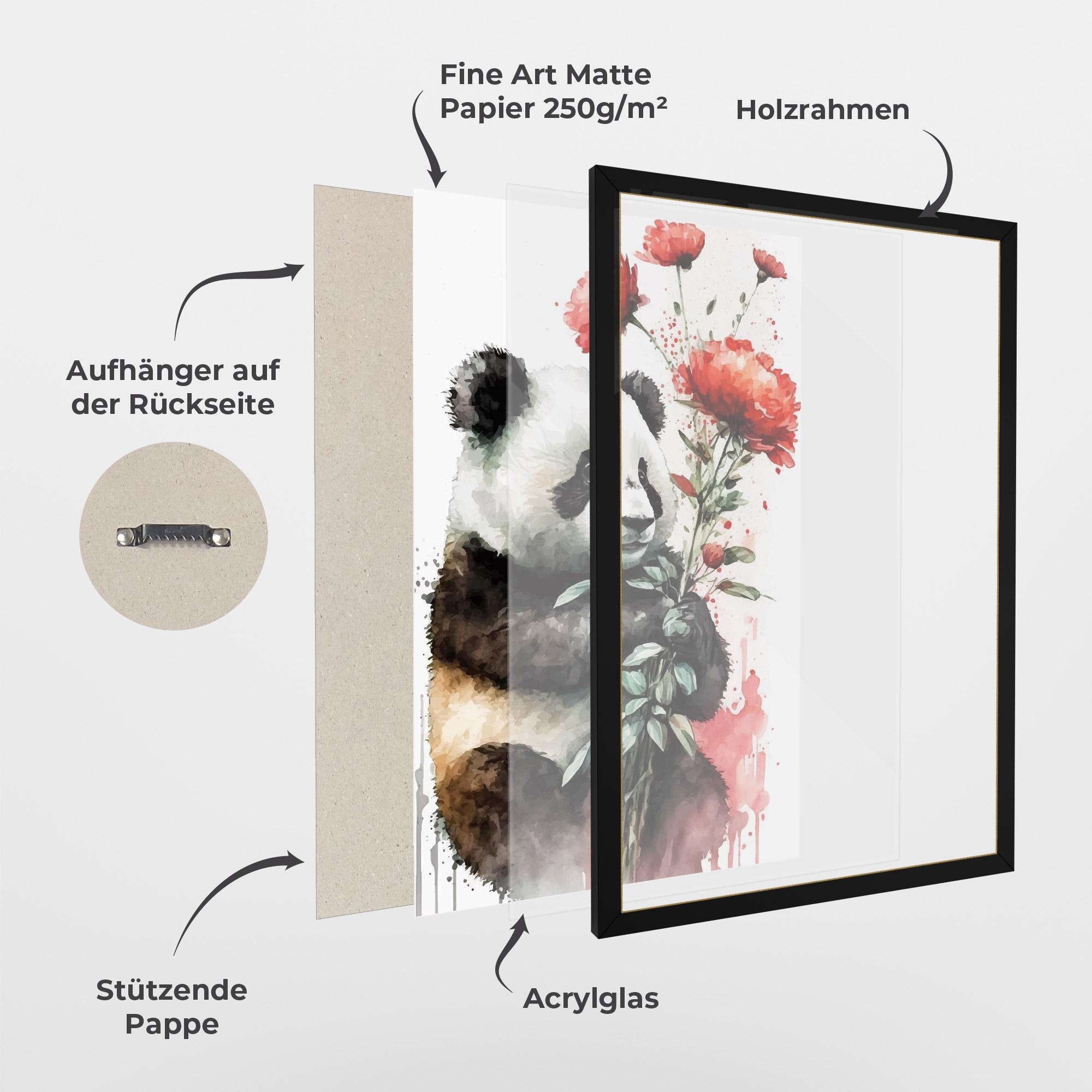 Gerahmte Poster Red Flower Panda mockup 1