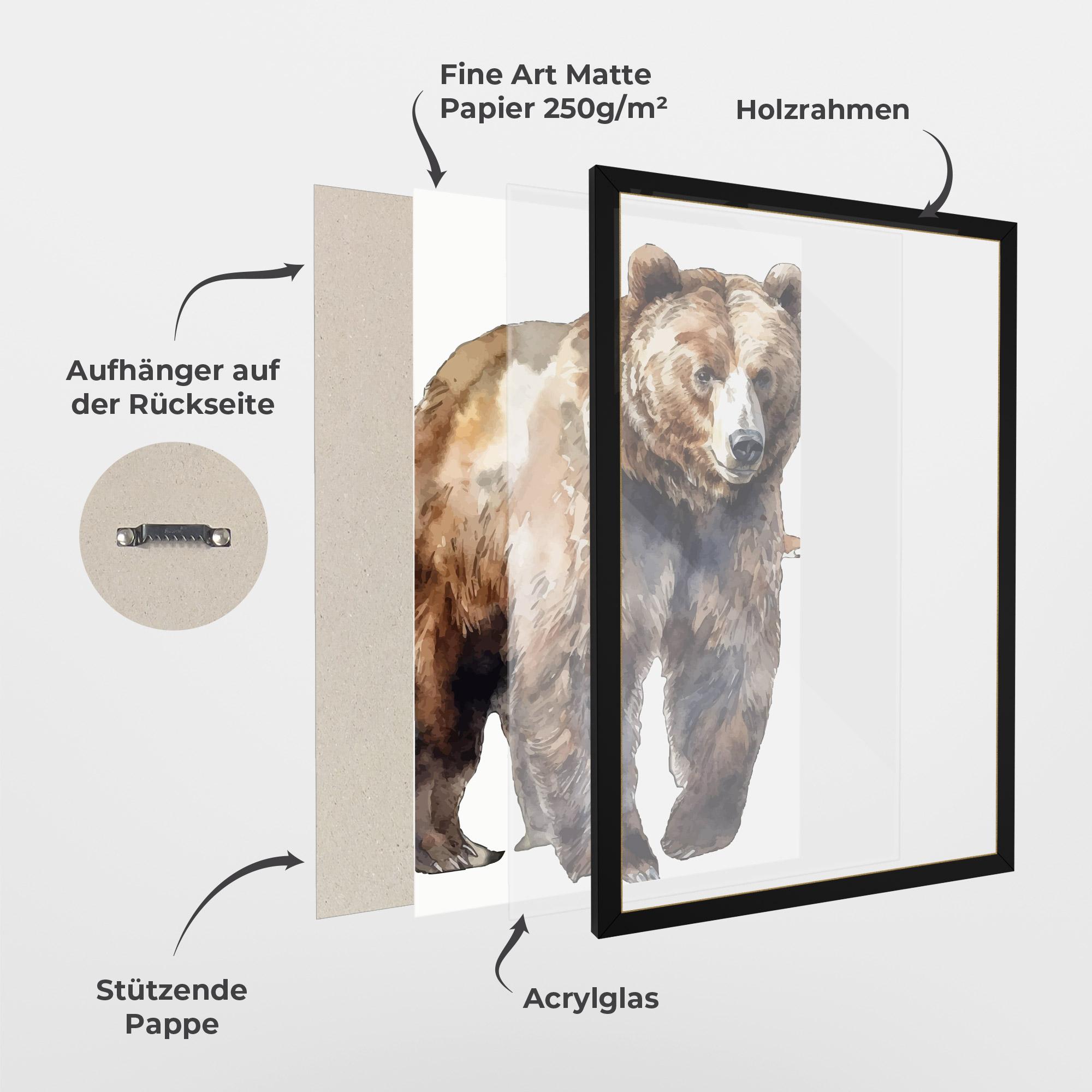 Gerahmte Poster Watercolor Bear Art mockup 1