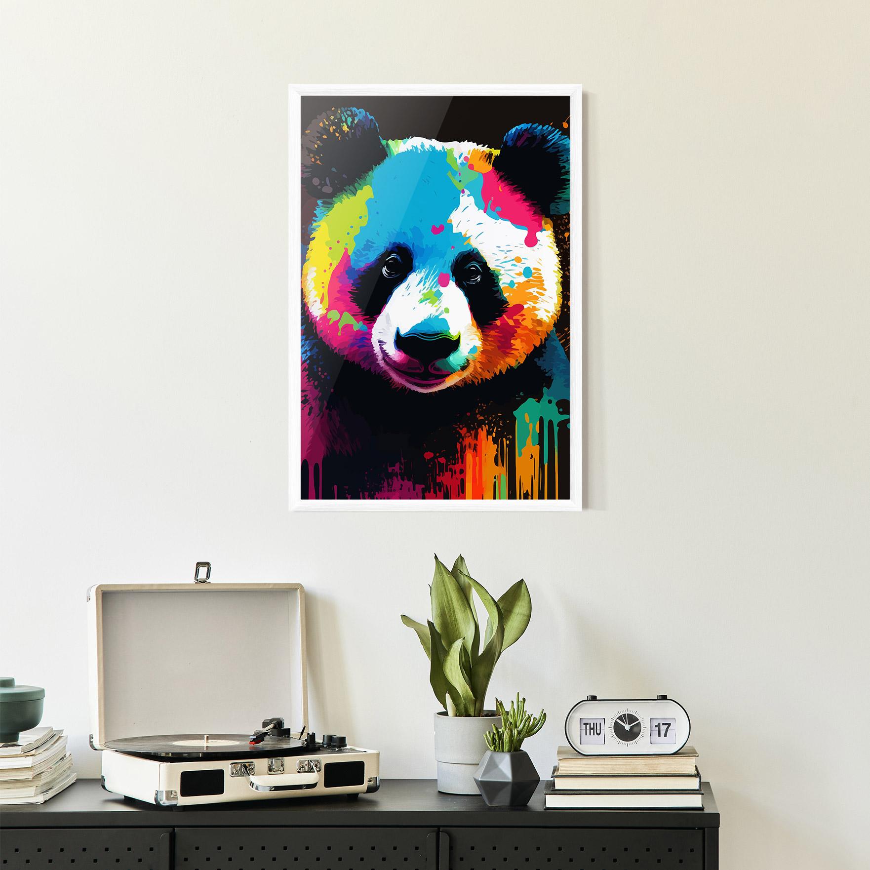 Gerahmte Poster Panda Color Art mockup 2