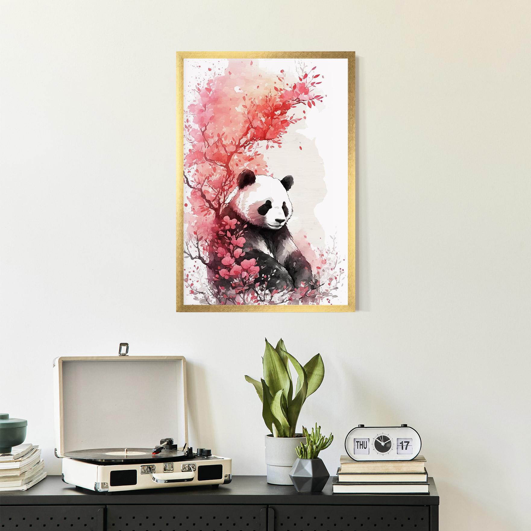 Gerahmte Poster Pink Flower Panda mockup 2