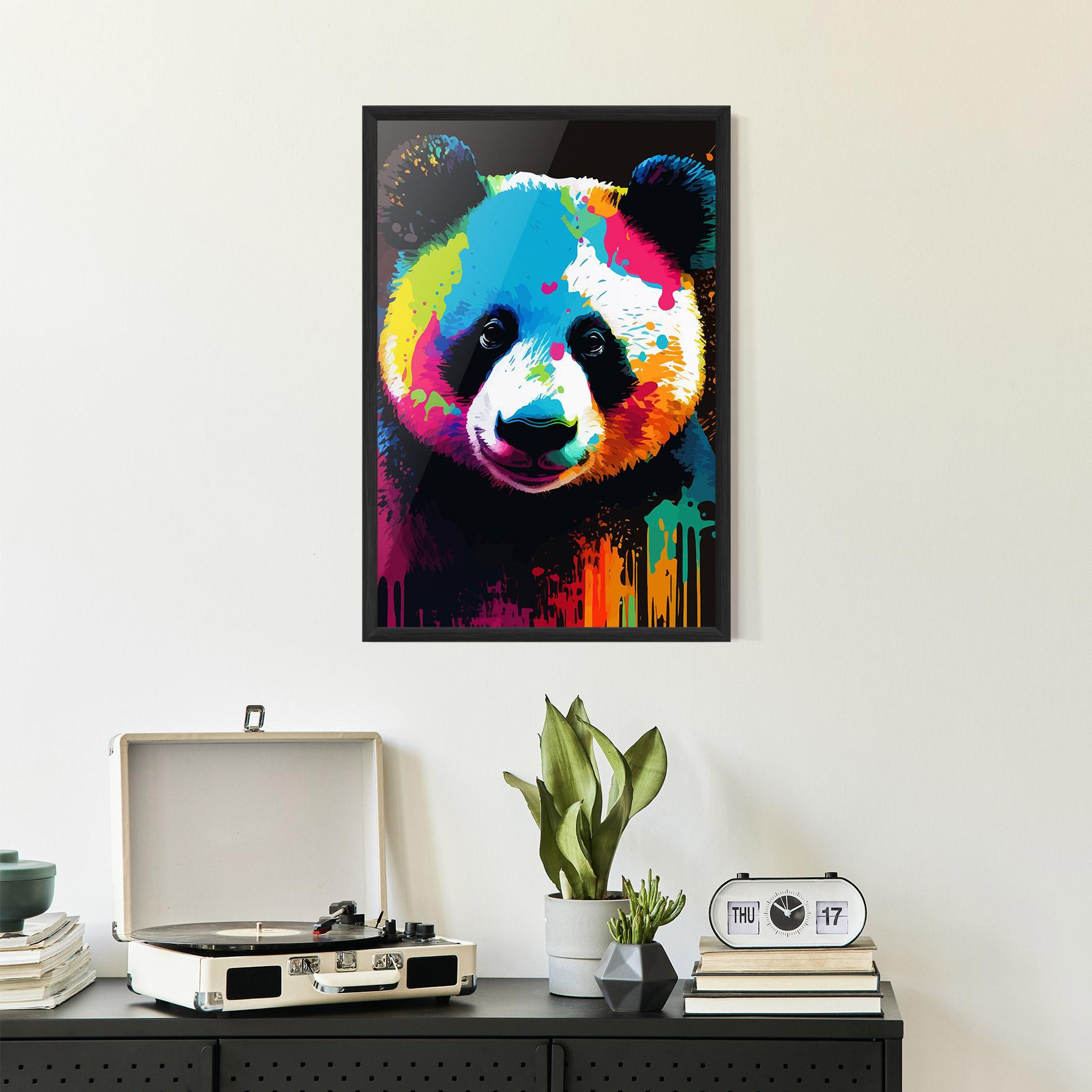 Gerahmte Poster Panda Color Art mockup 2