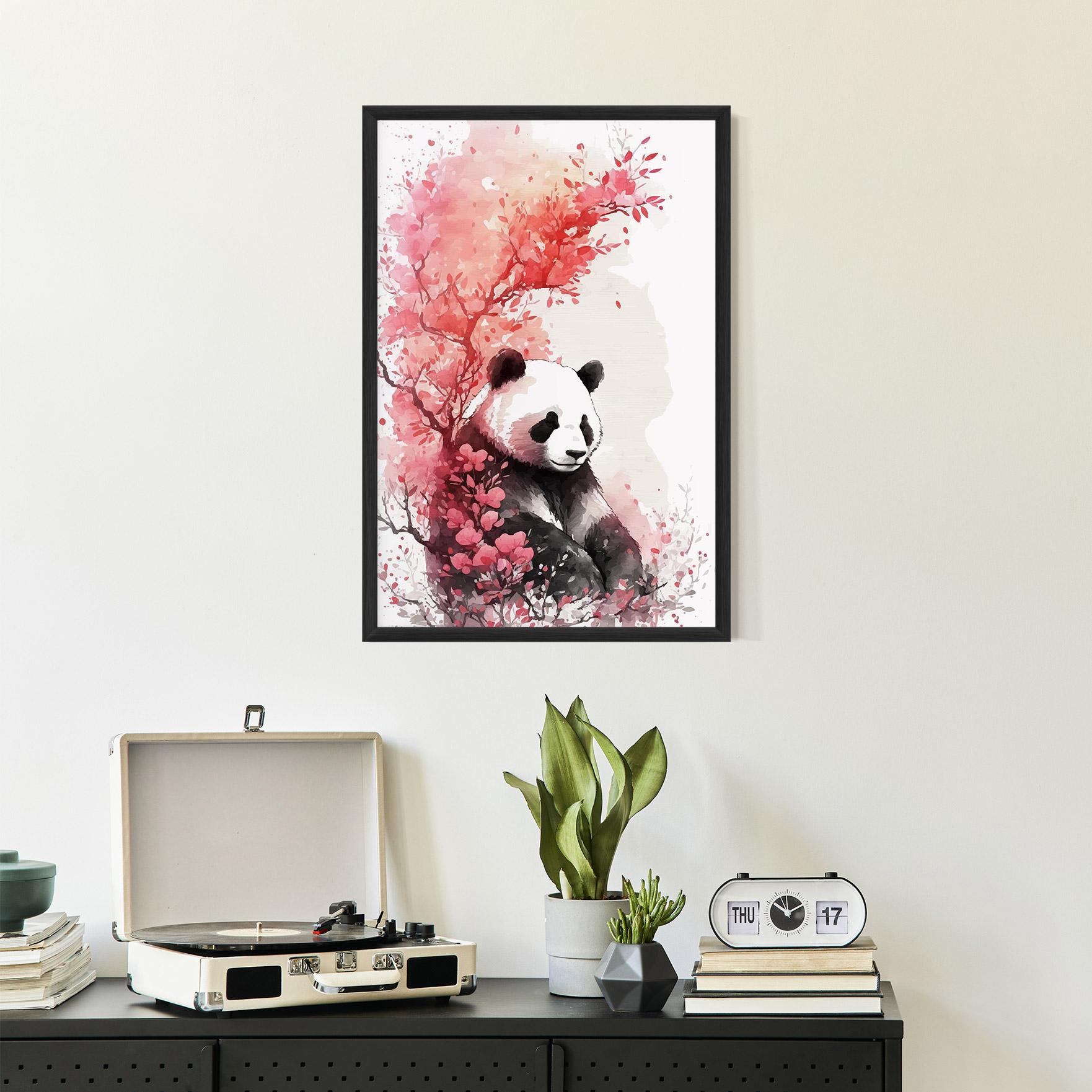 Gerahmte Poster Pink Flower Panda mockup 2