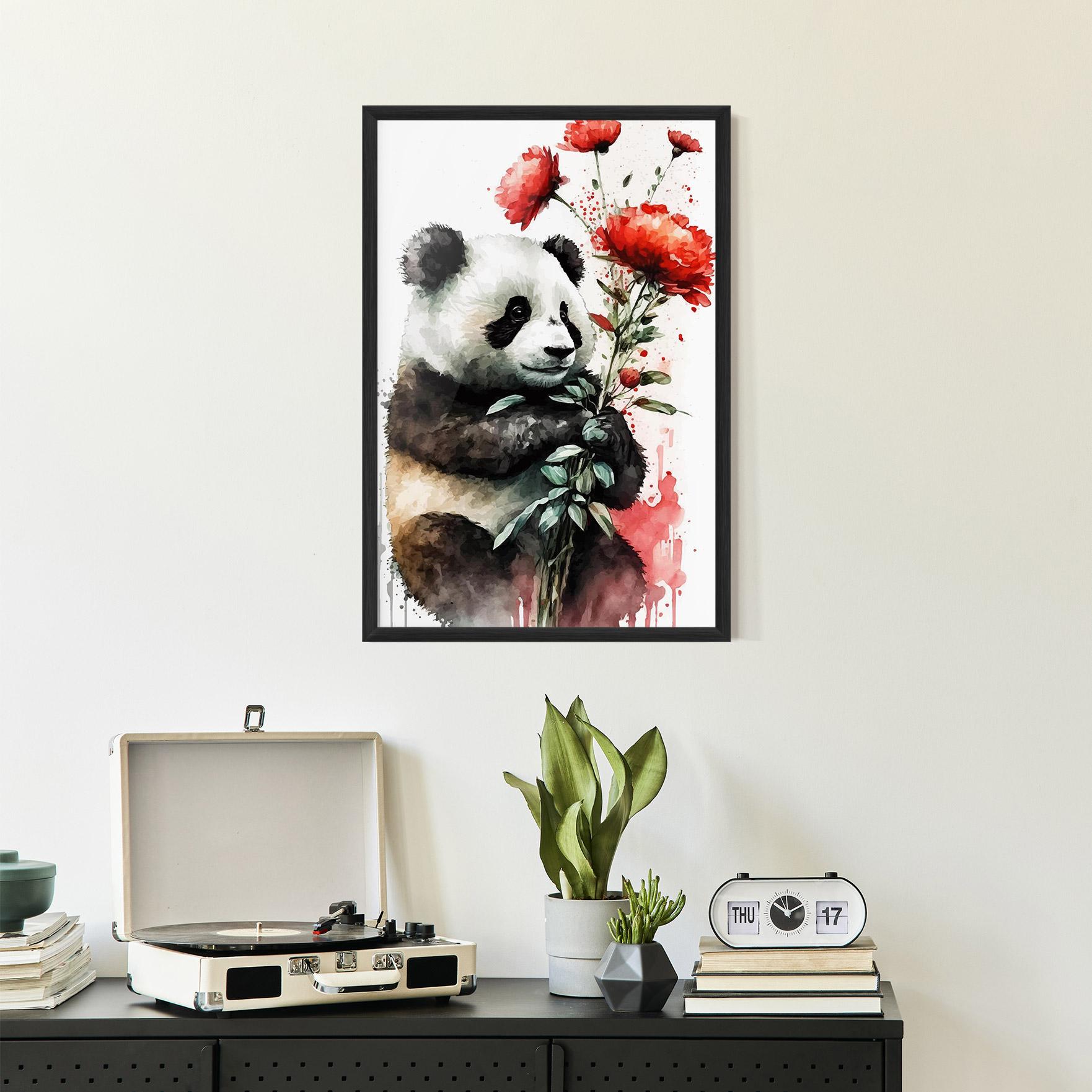 Gerahmte Poster Red Flower Panda mockup 2