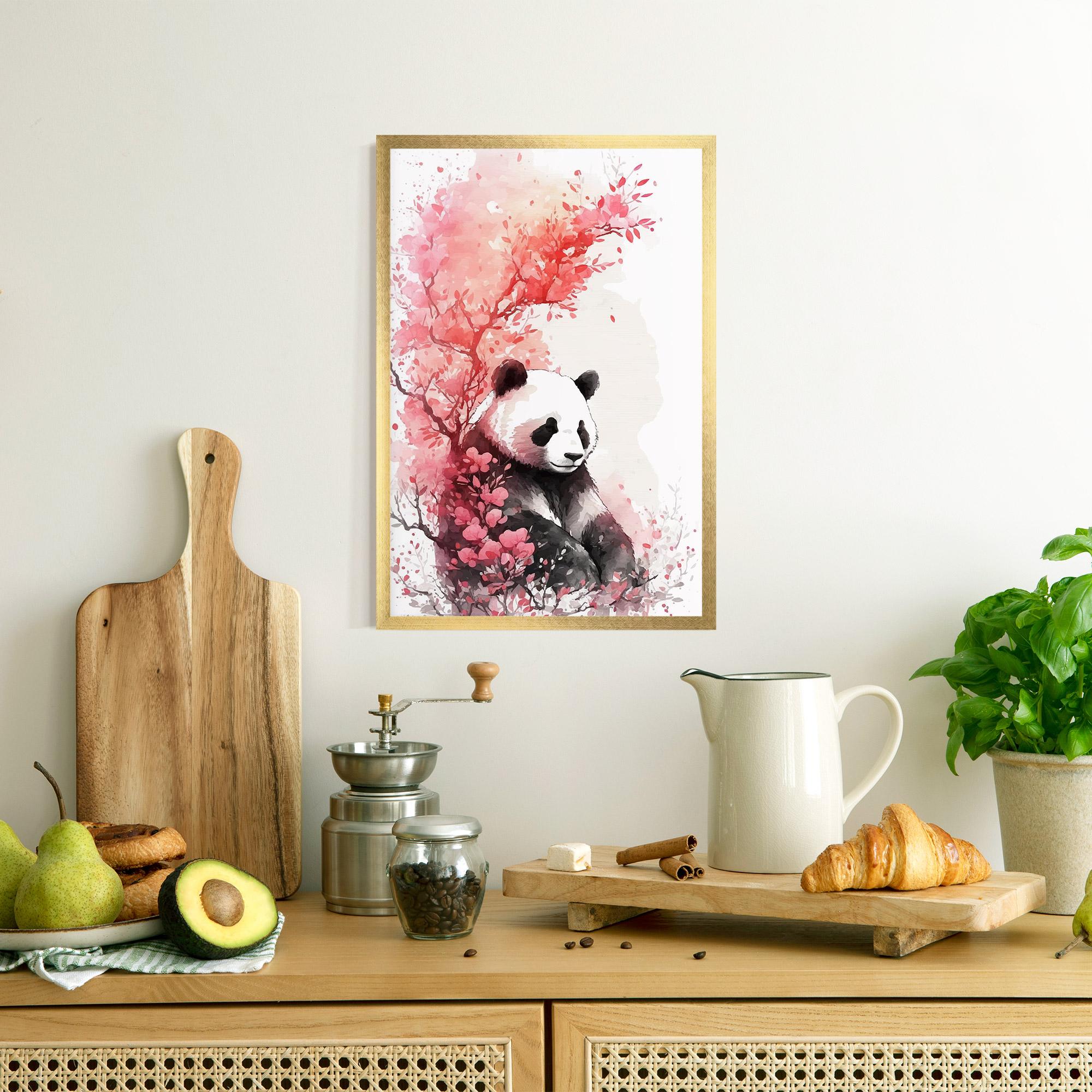 Gerahmte Poster Pink Flower Panda mockup 8