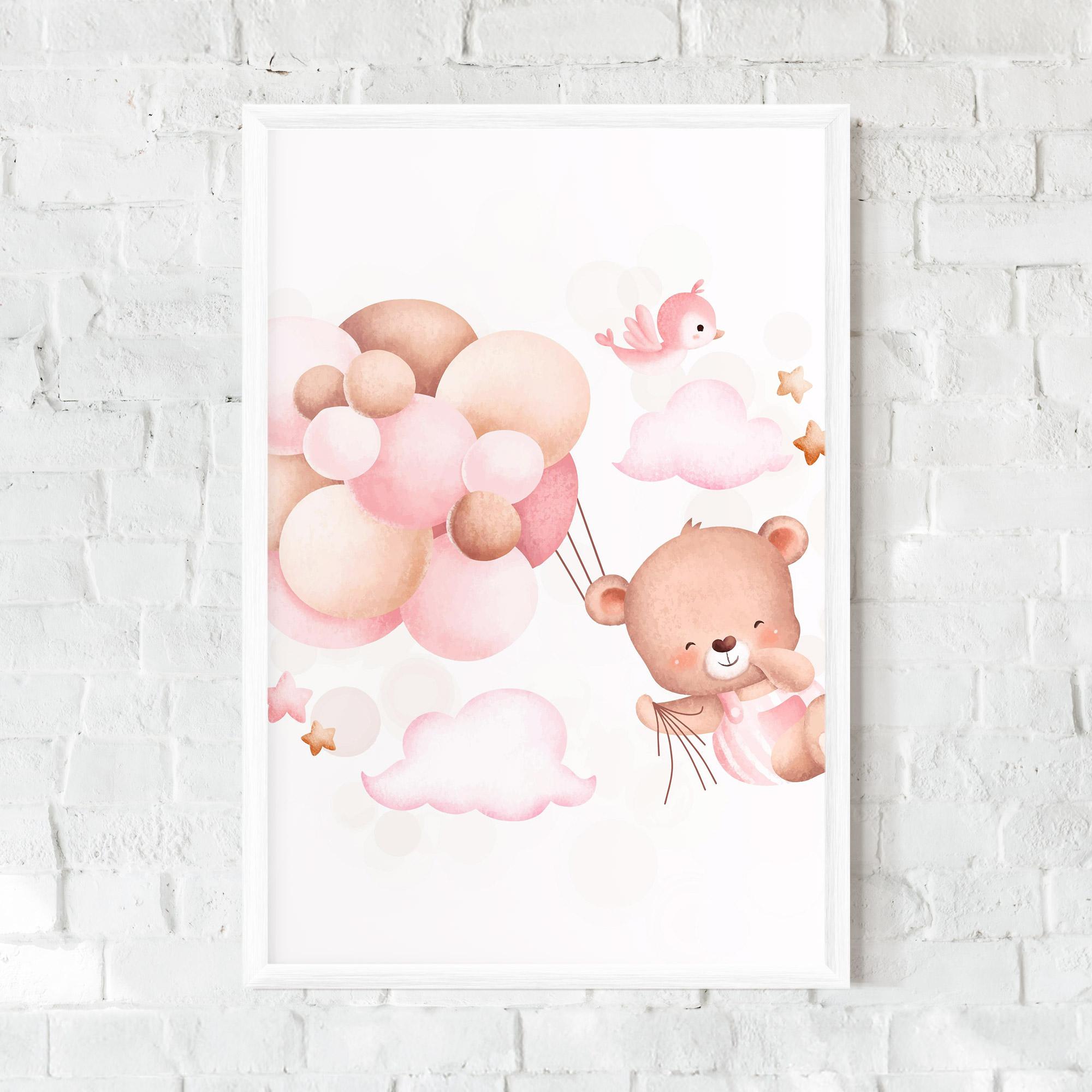 Gerahmte Poster Pink Bear Balloons mockup 0