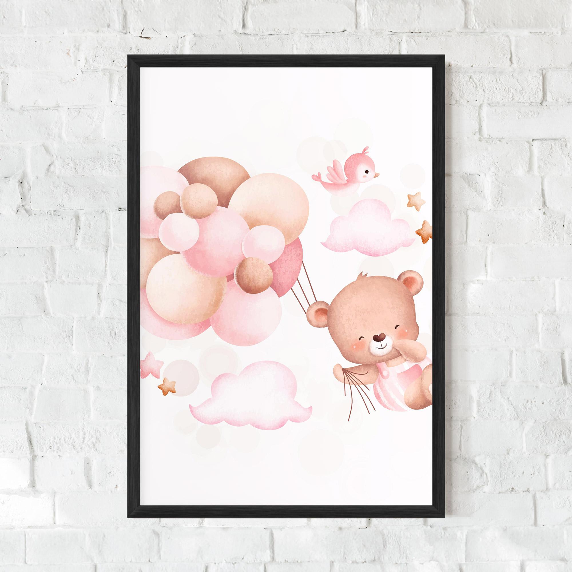 Gerahmte Poster Pink Bear Balloons mockup 0