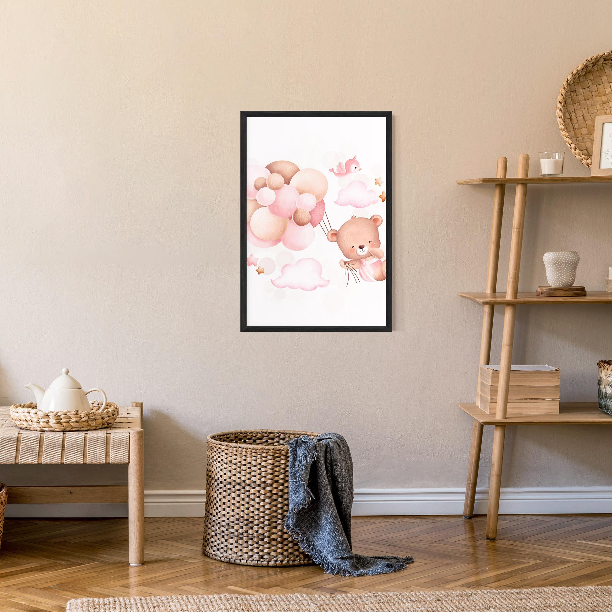 Gerahmte Poster Pink Bear Balloons mockup 9