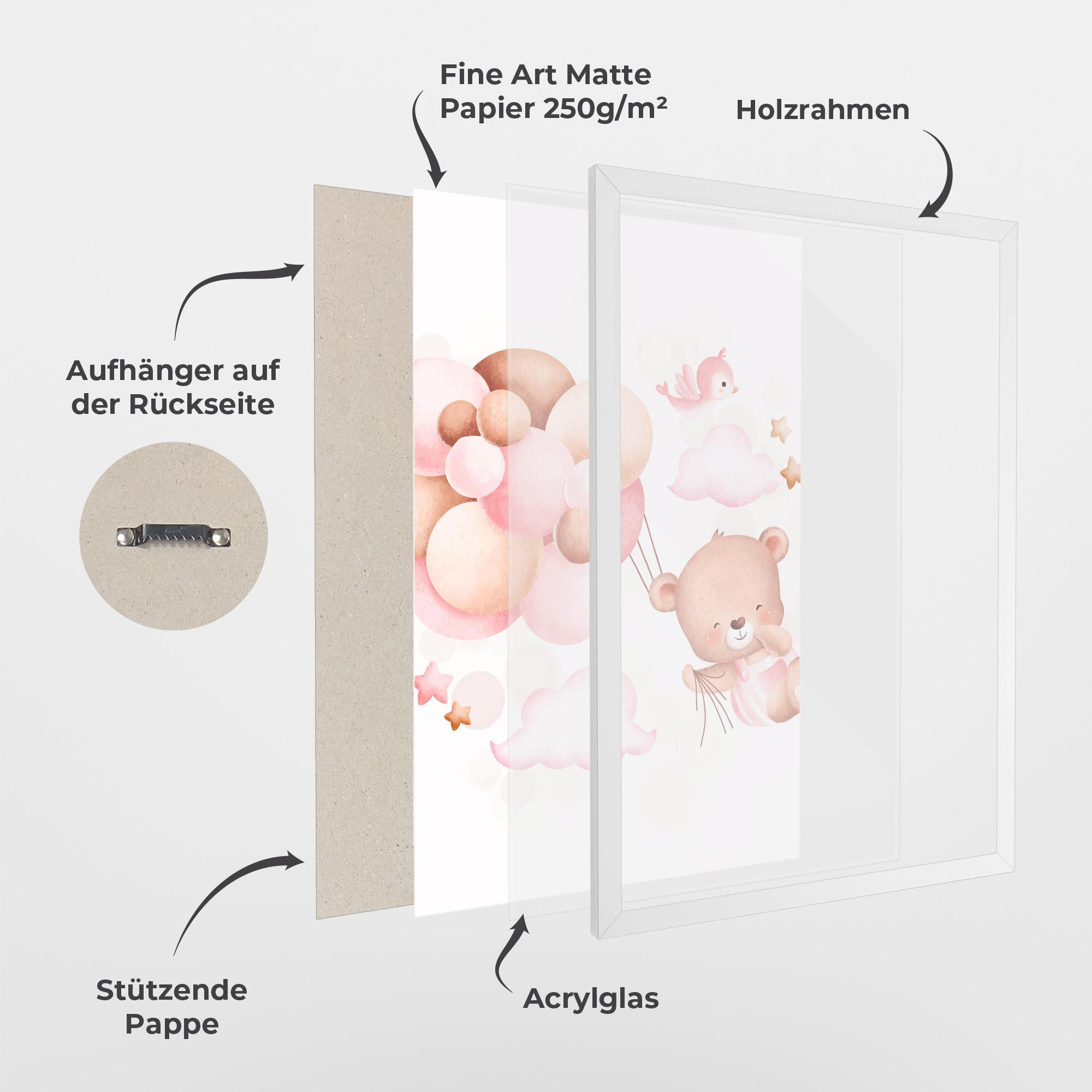 Gerahmte Poster Pink Bear Balloons mockup 1