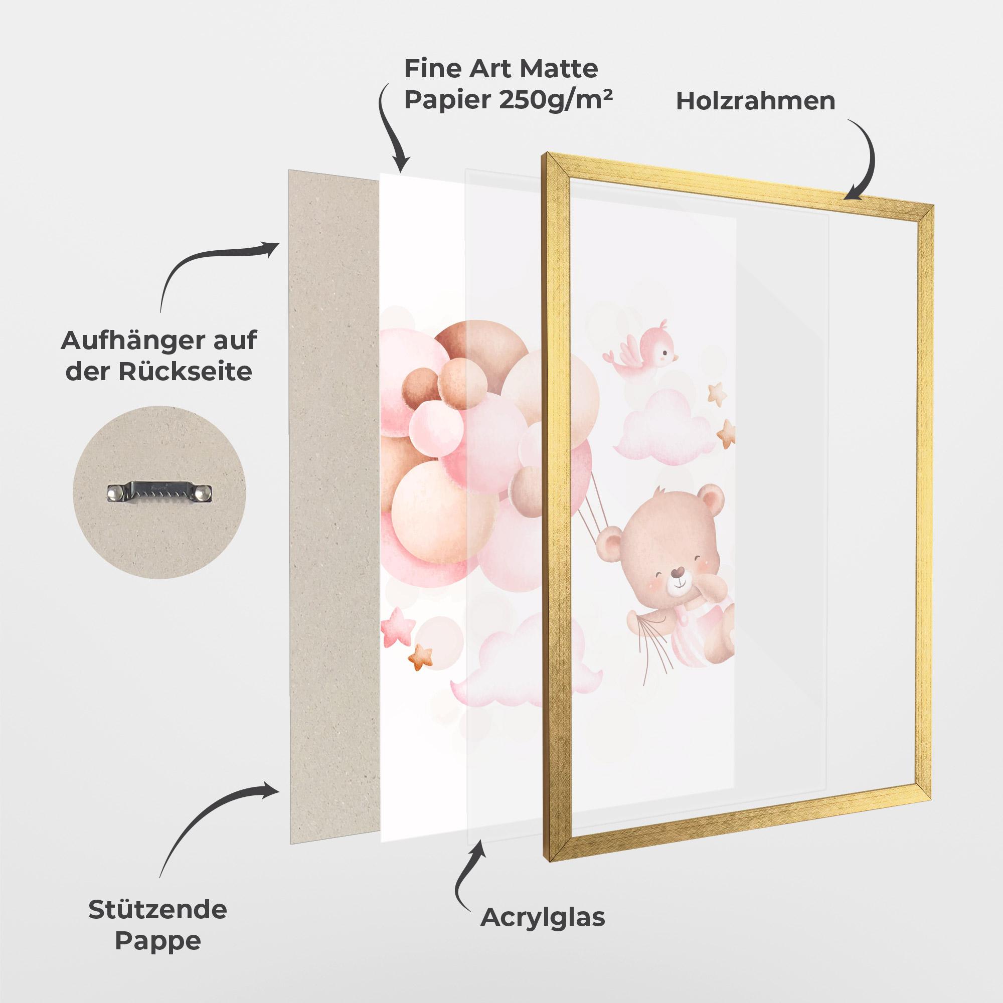 Gerahmte Poster Pink Bear Balloons mockup 1