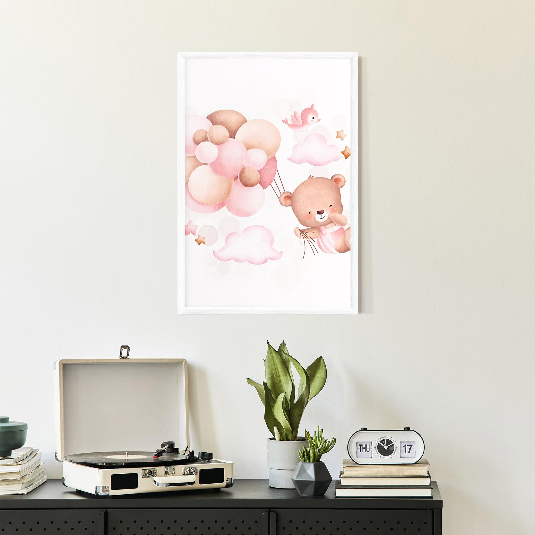Gerahmte Poster Pink Bear Balloons mockup 2