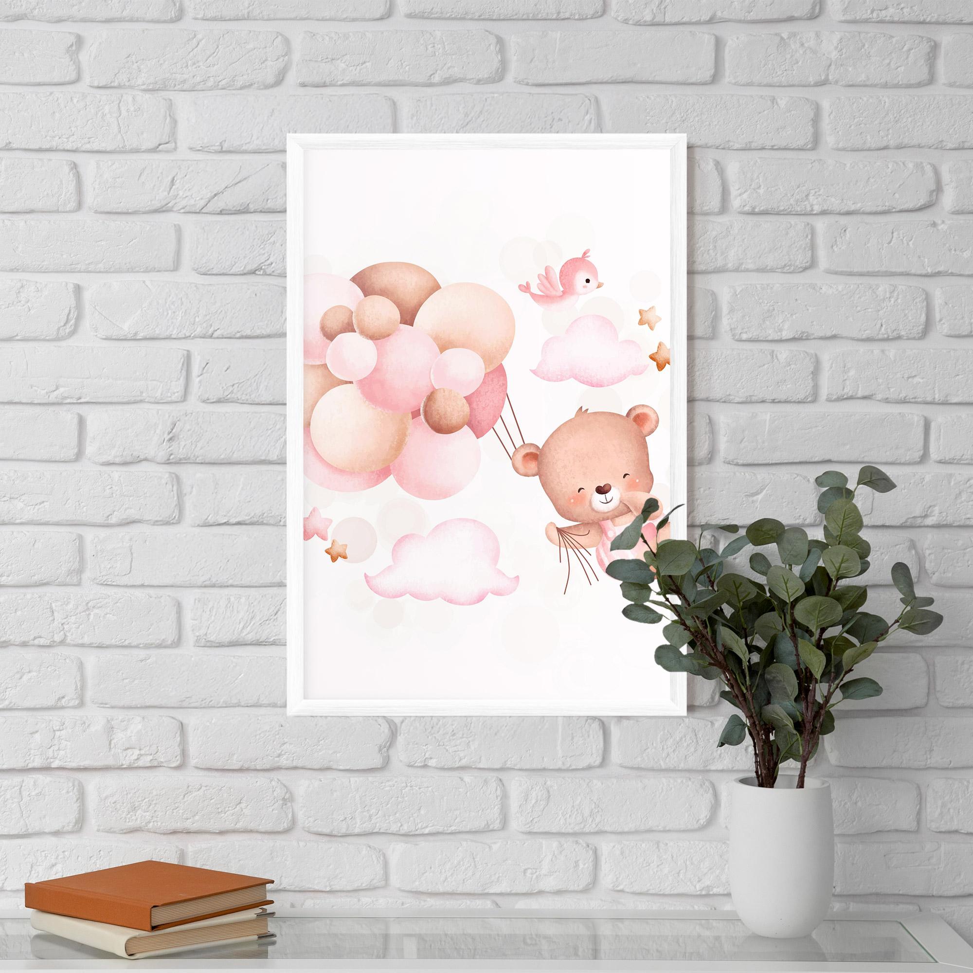 Gerahmte Poster Pink Bear Balloons mockup 5