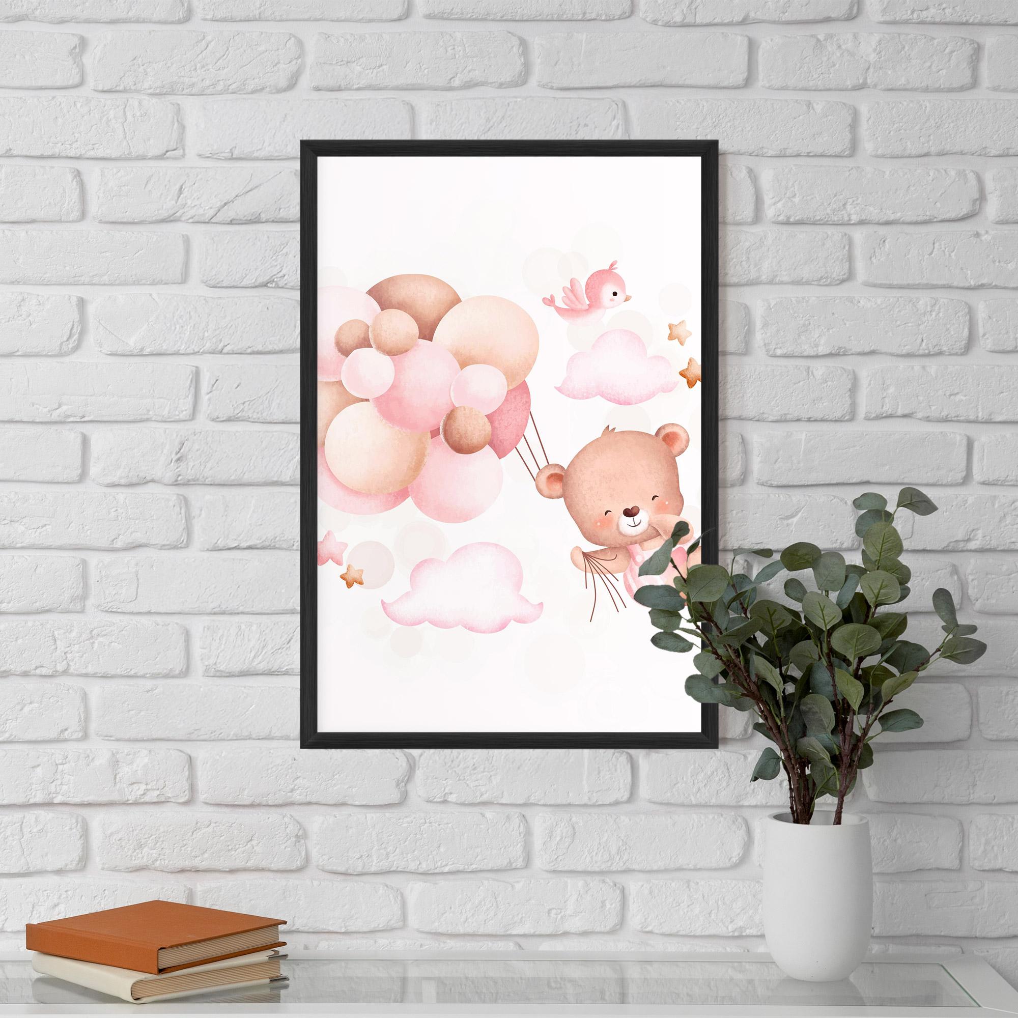 Gerahmte Poster Pink Bear Balloons mockup 5